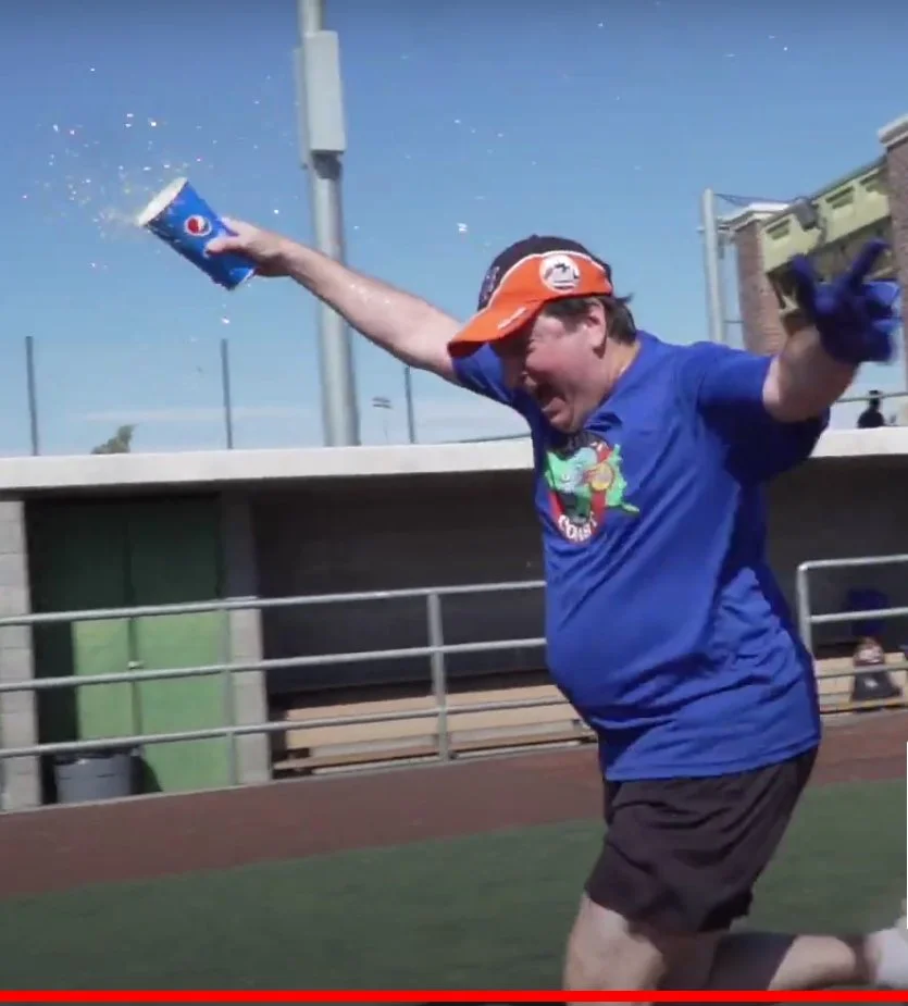 Humor - Lenny running down 1B celebrating with beer. He popped up with the based loaded. .jpg