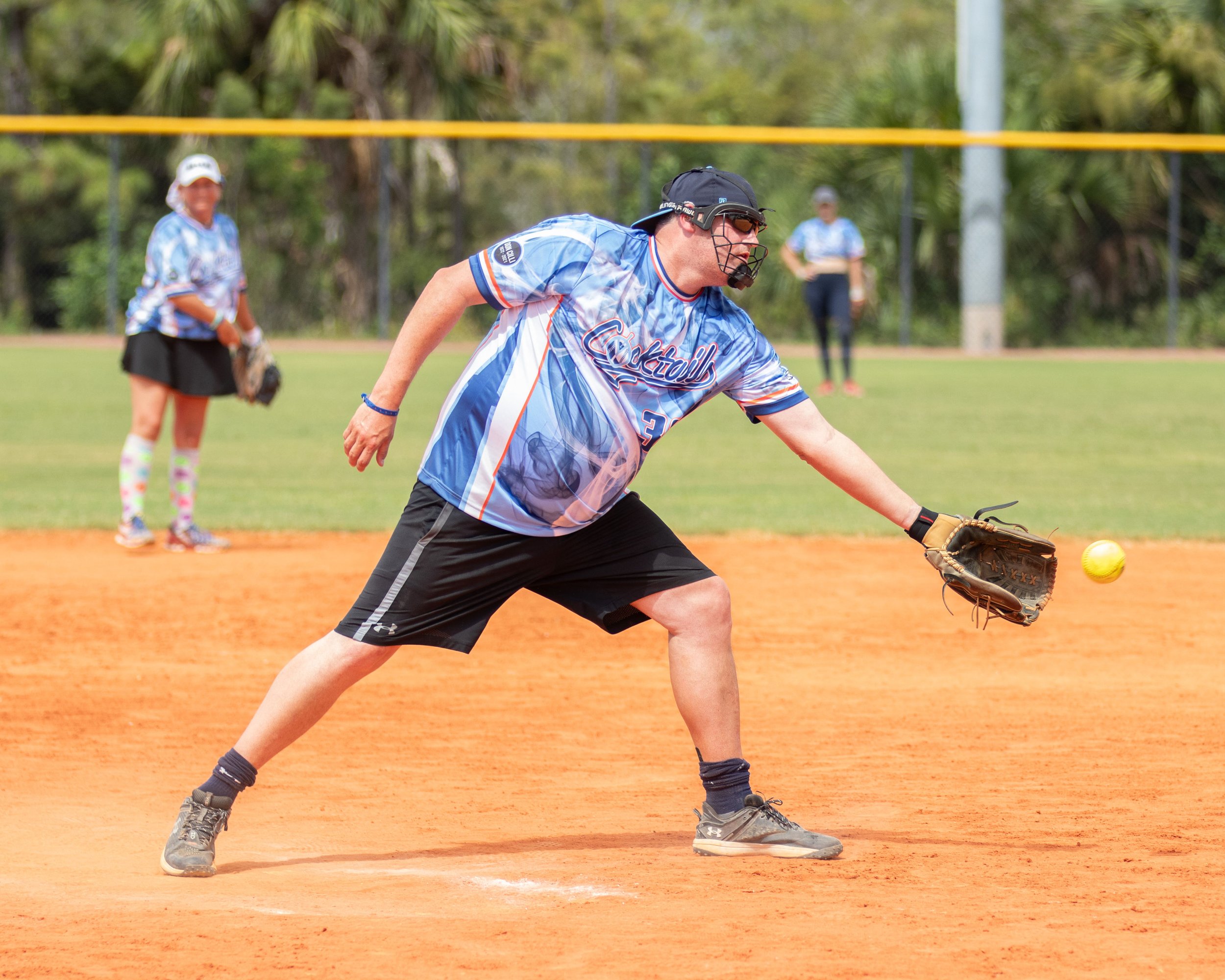 Cock Smoking - Kevin McRoberts reaches out for line-drive or throw back.JPG