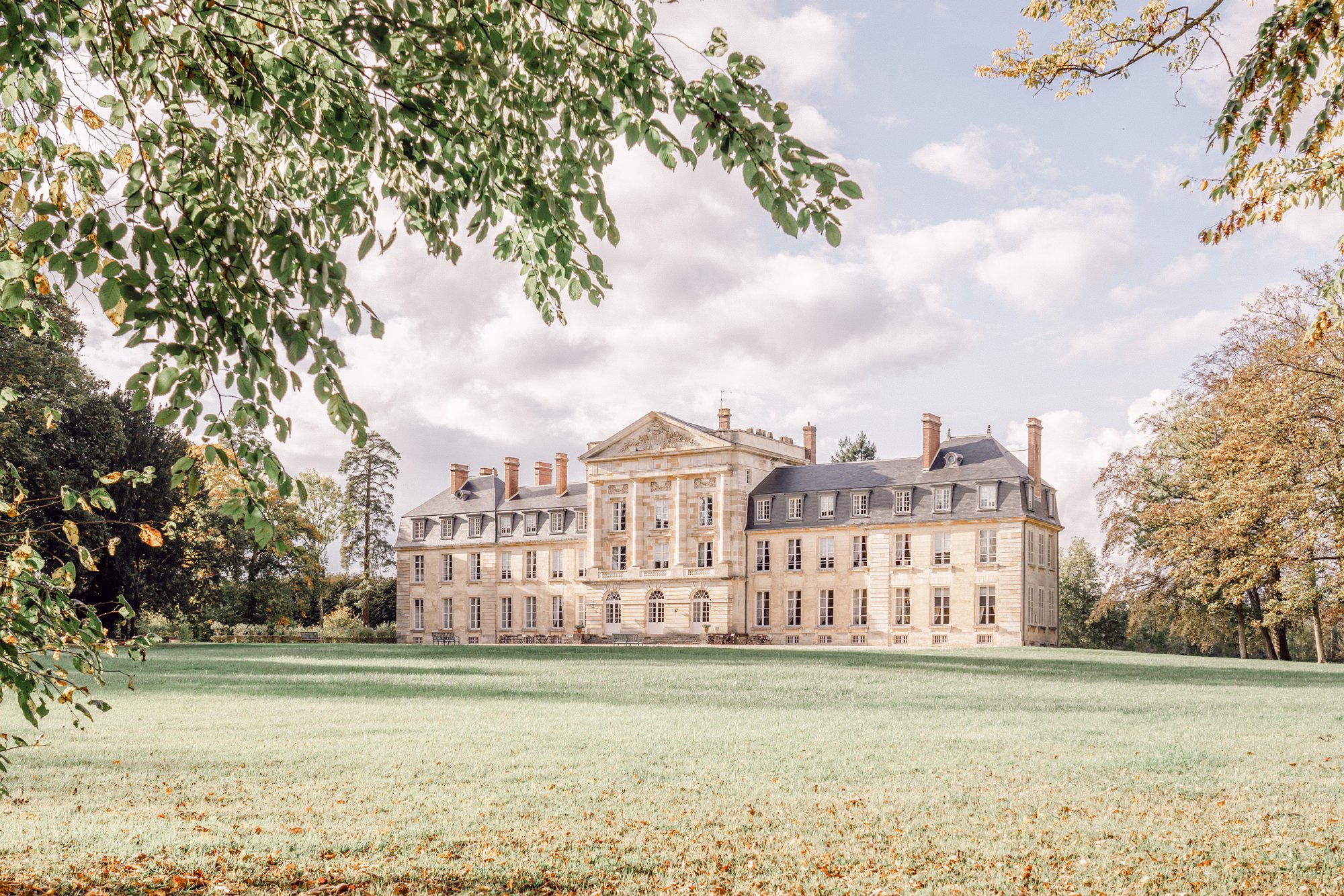 The facade of Chateau de Courtomer viewed from the 50 acre park