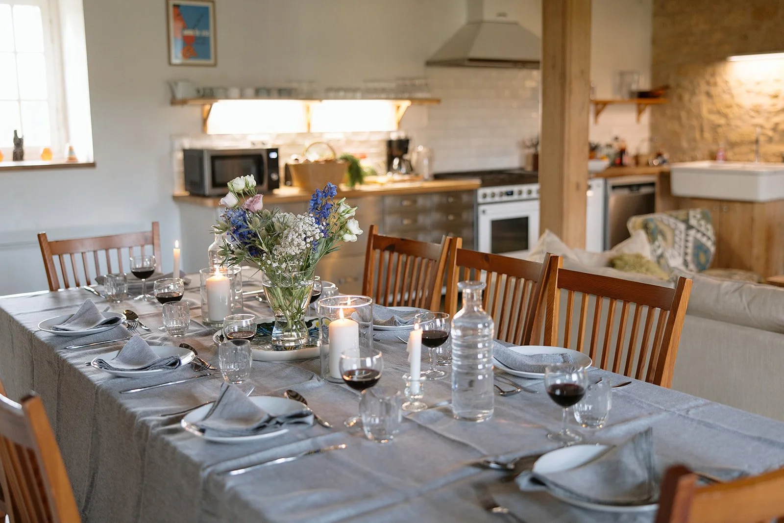 Beautiful Set Dining Table at The Farmhouse Guest House in Normandy to Rent.