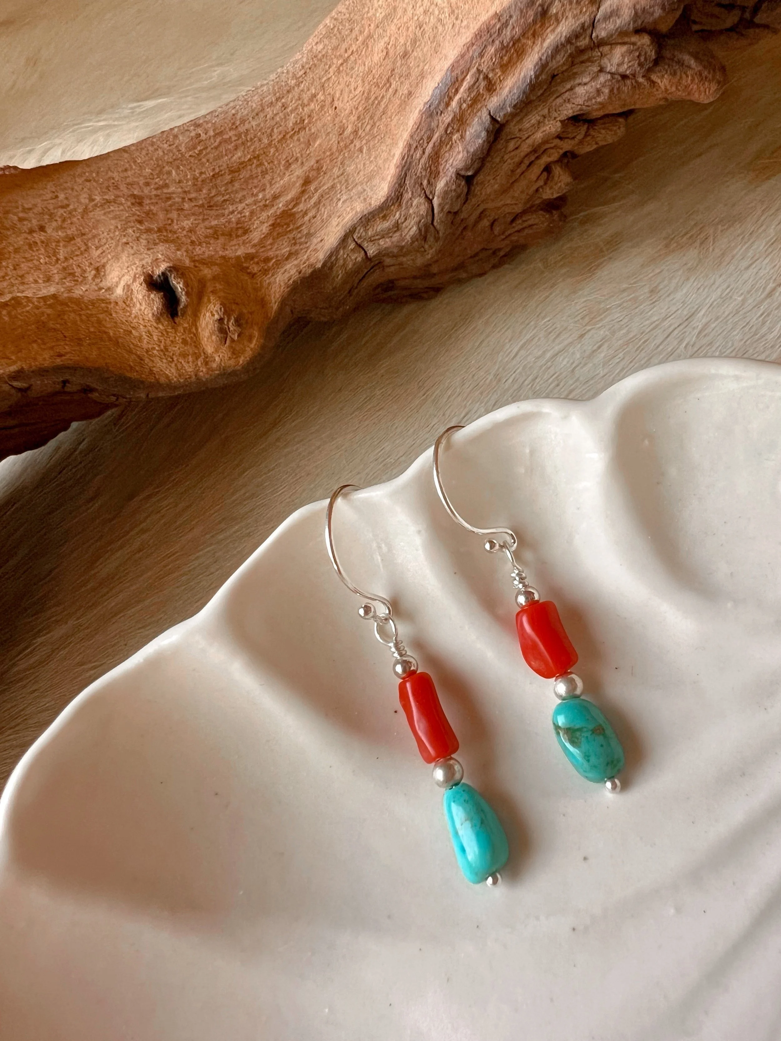 Dangle earrings with colorful gemstone beads on sterling silver hooks
