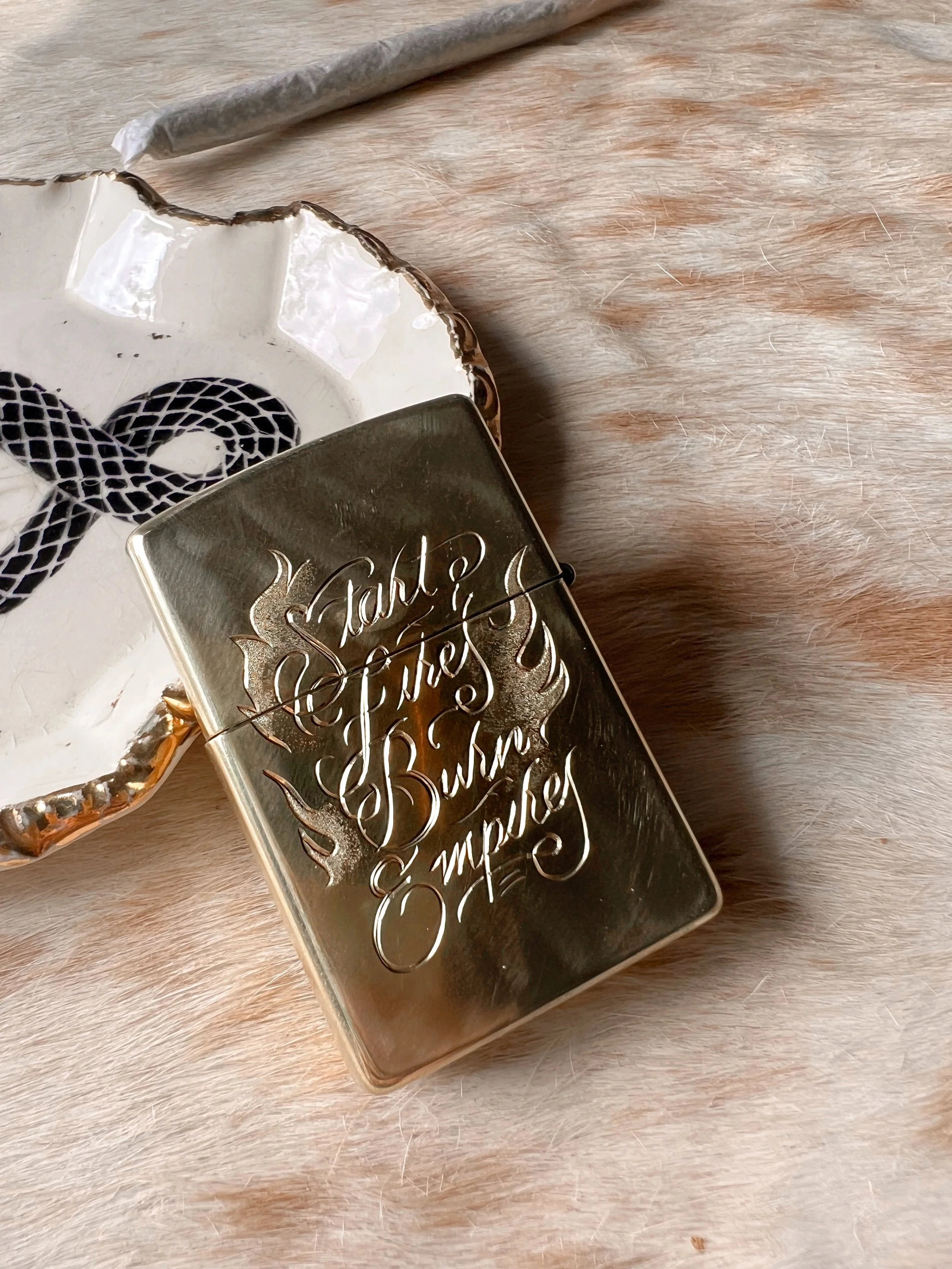 Hand engraved brass Zippo lighter, your choice of 4 images