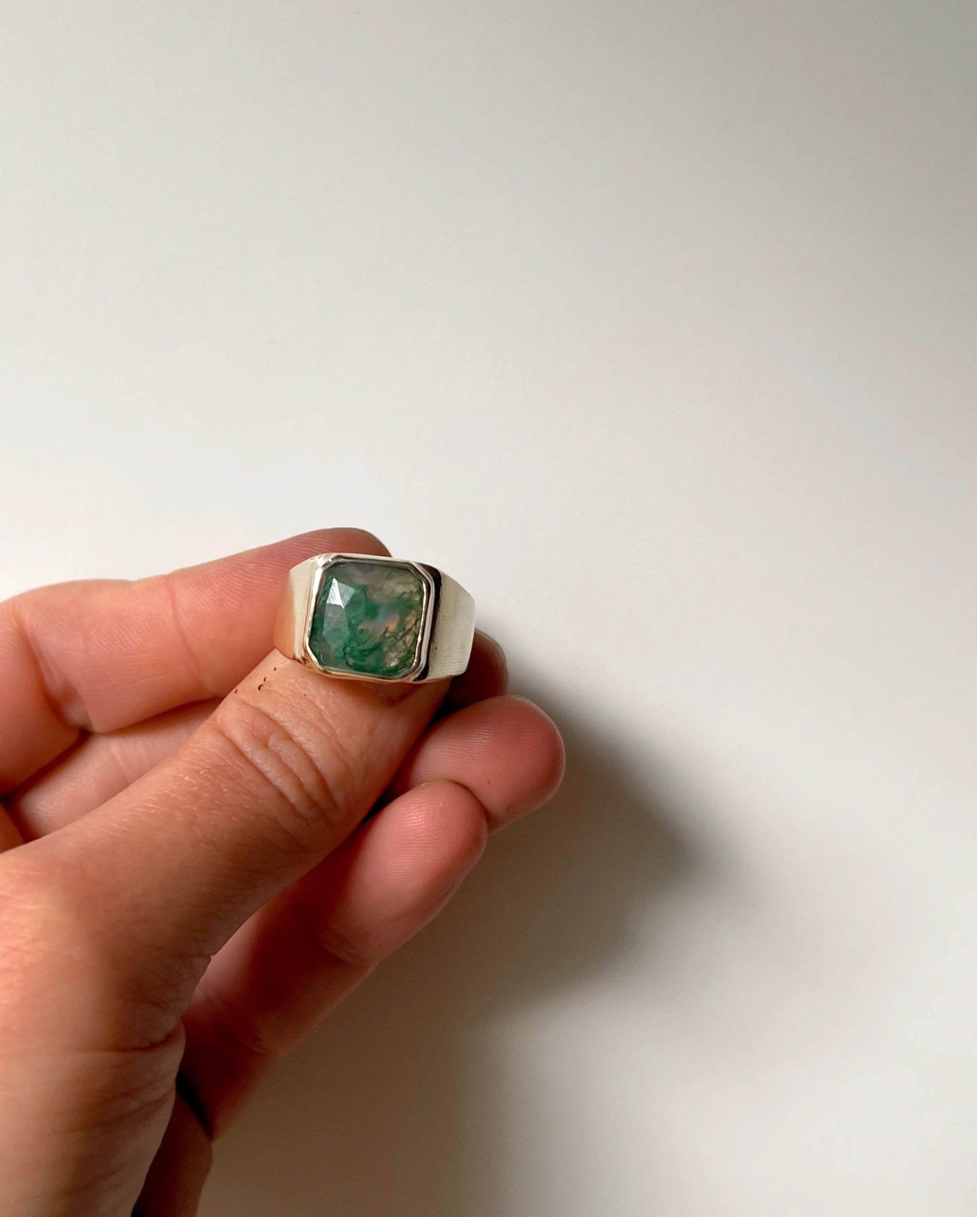 Moss agate signet ring