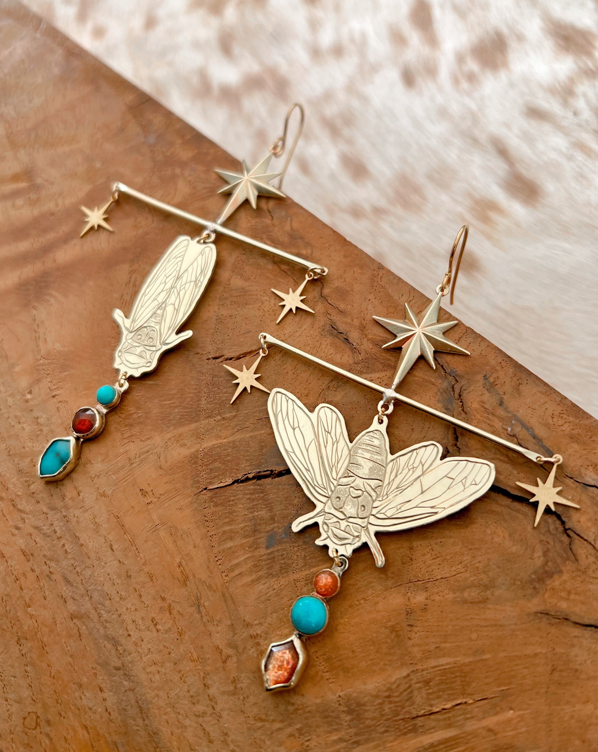 Cicada and gemstone earrings