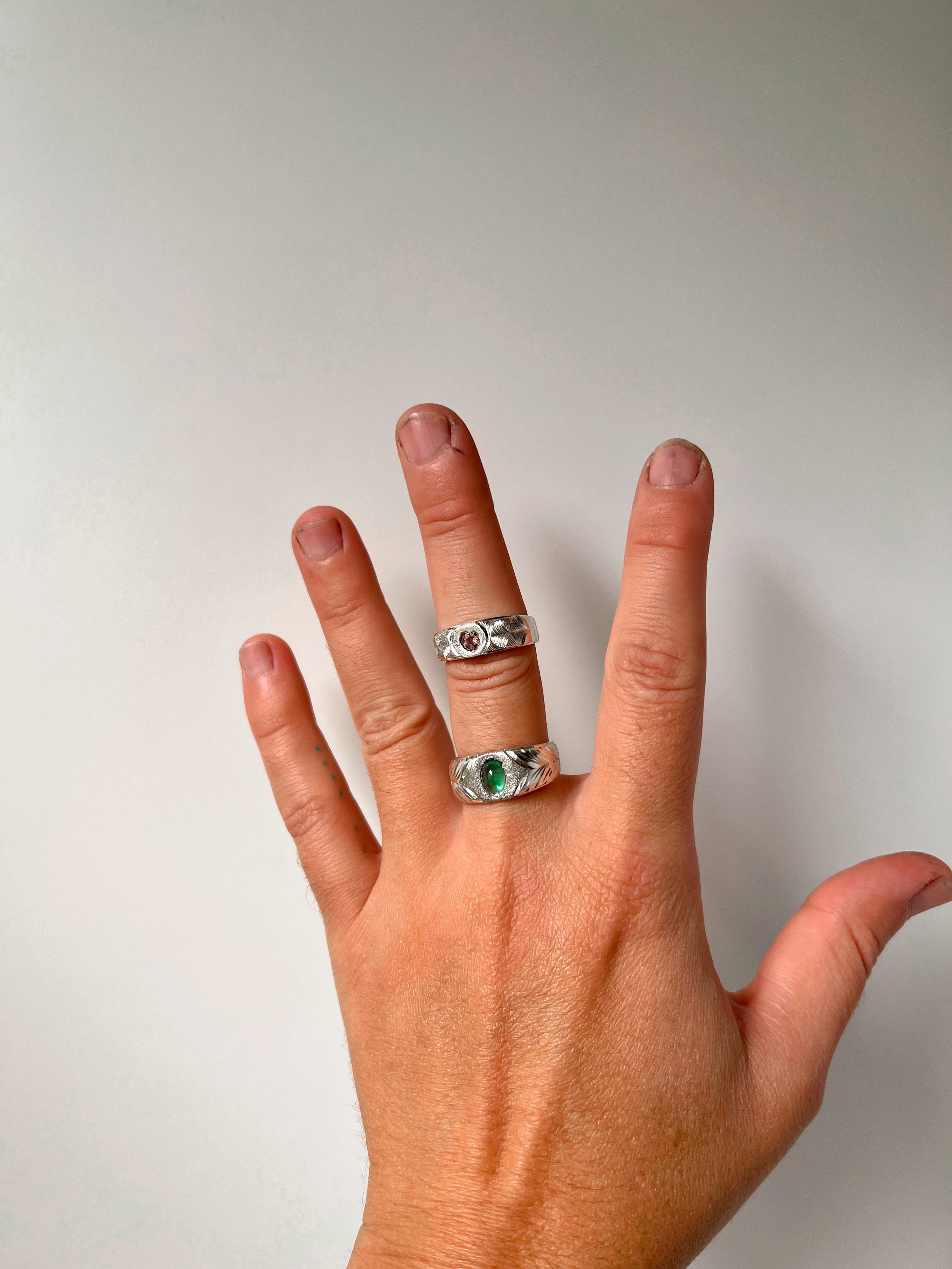 Engraved Silver heart gemstone ring