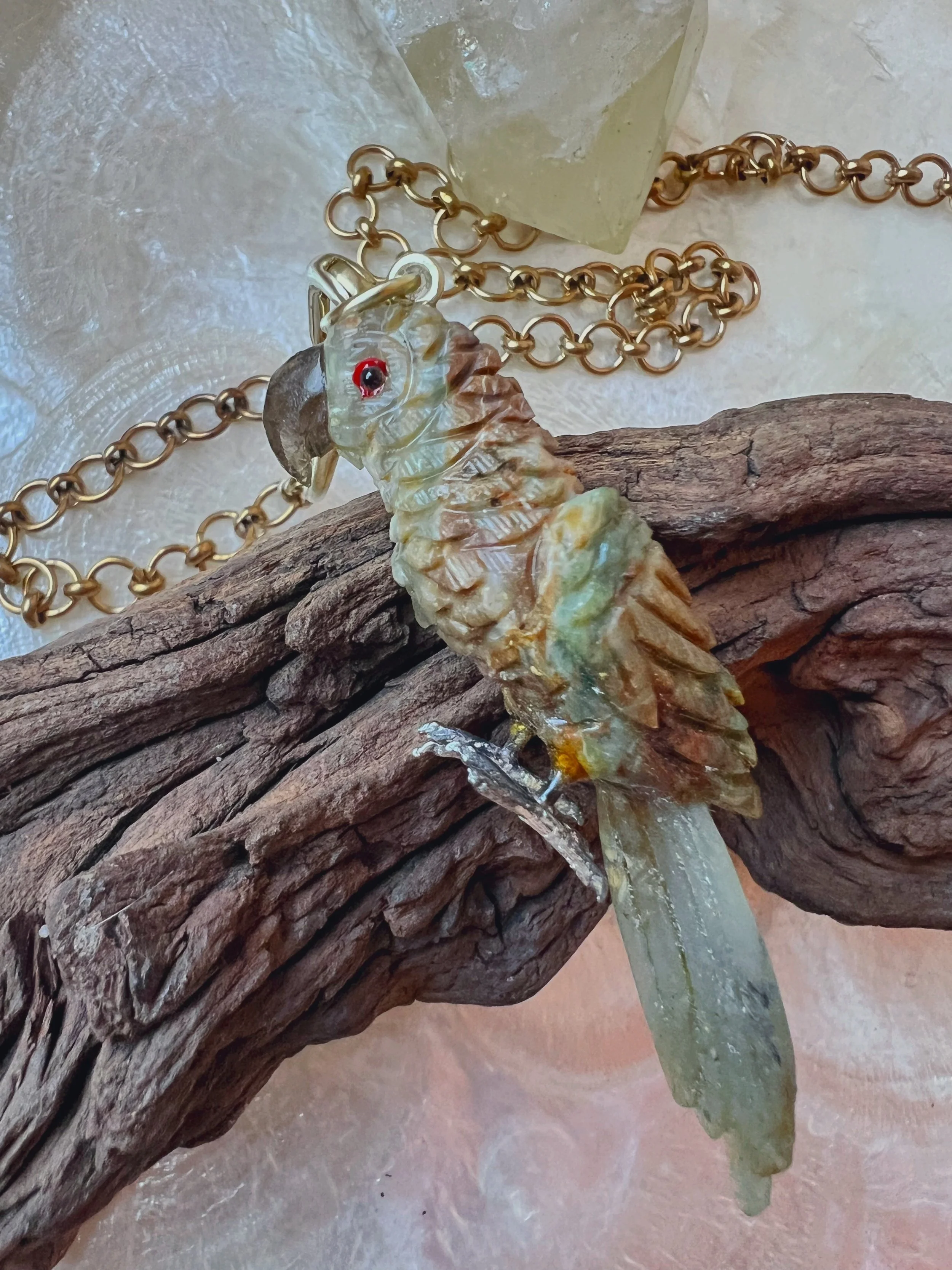 vintage gemstone carved bird pendant