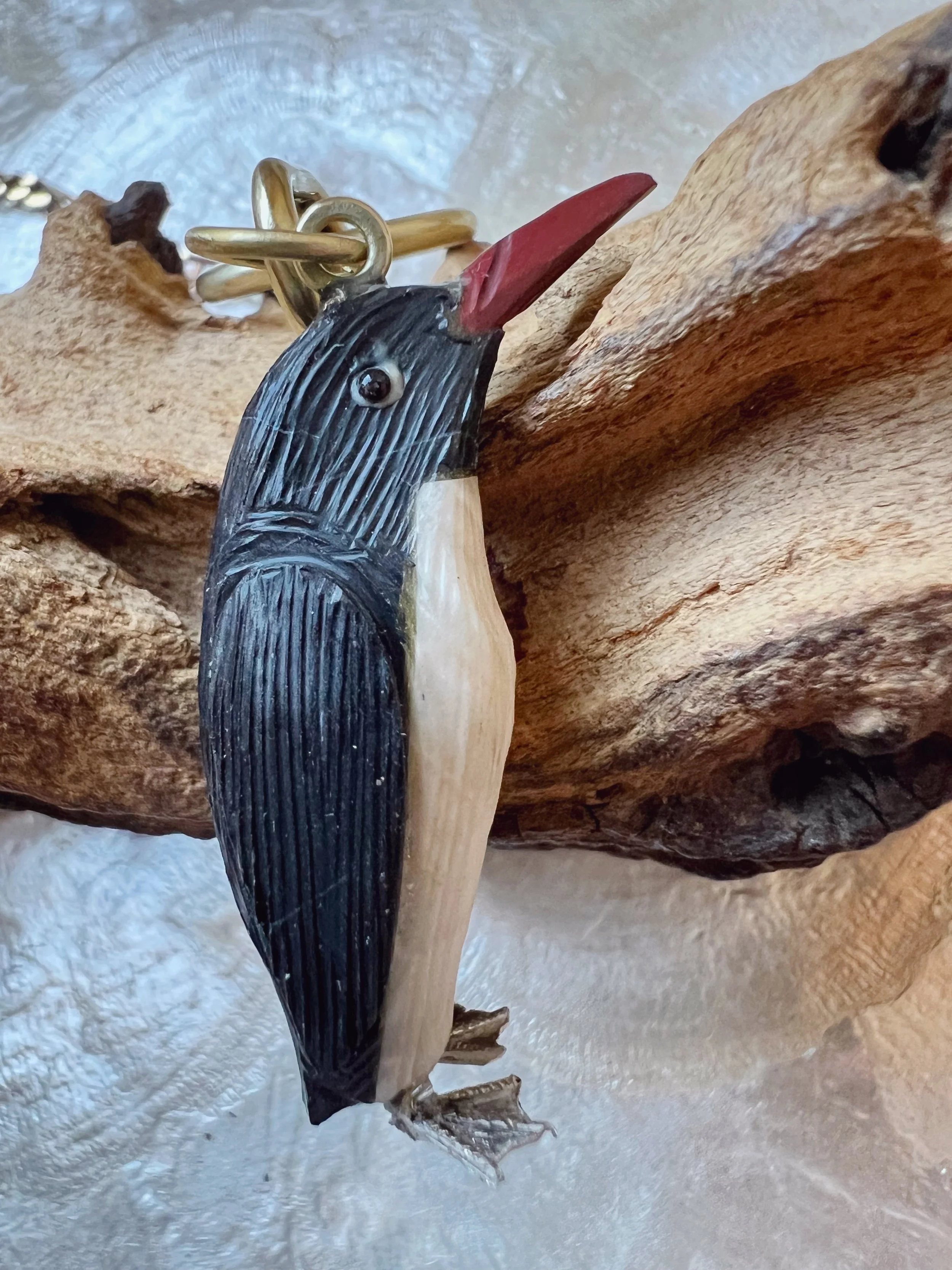 vintage gemstone carved bird pendant