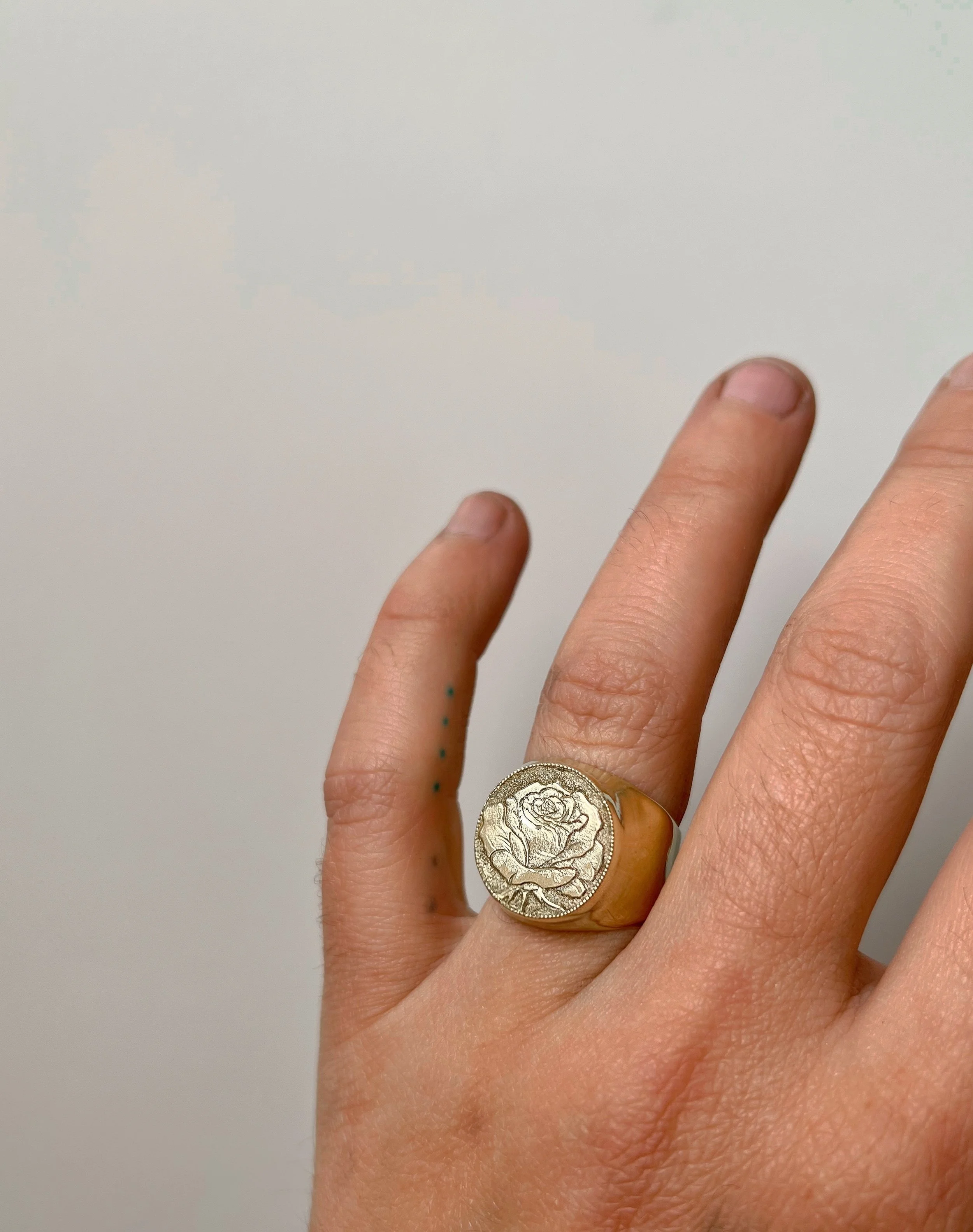 hand engraved rose signet ring