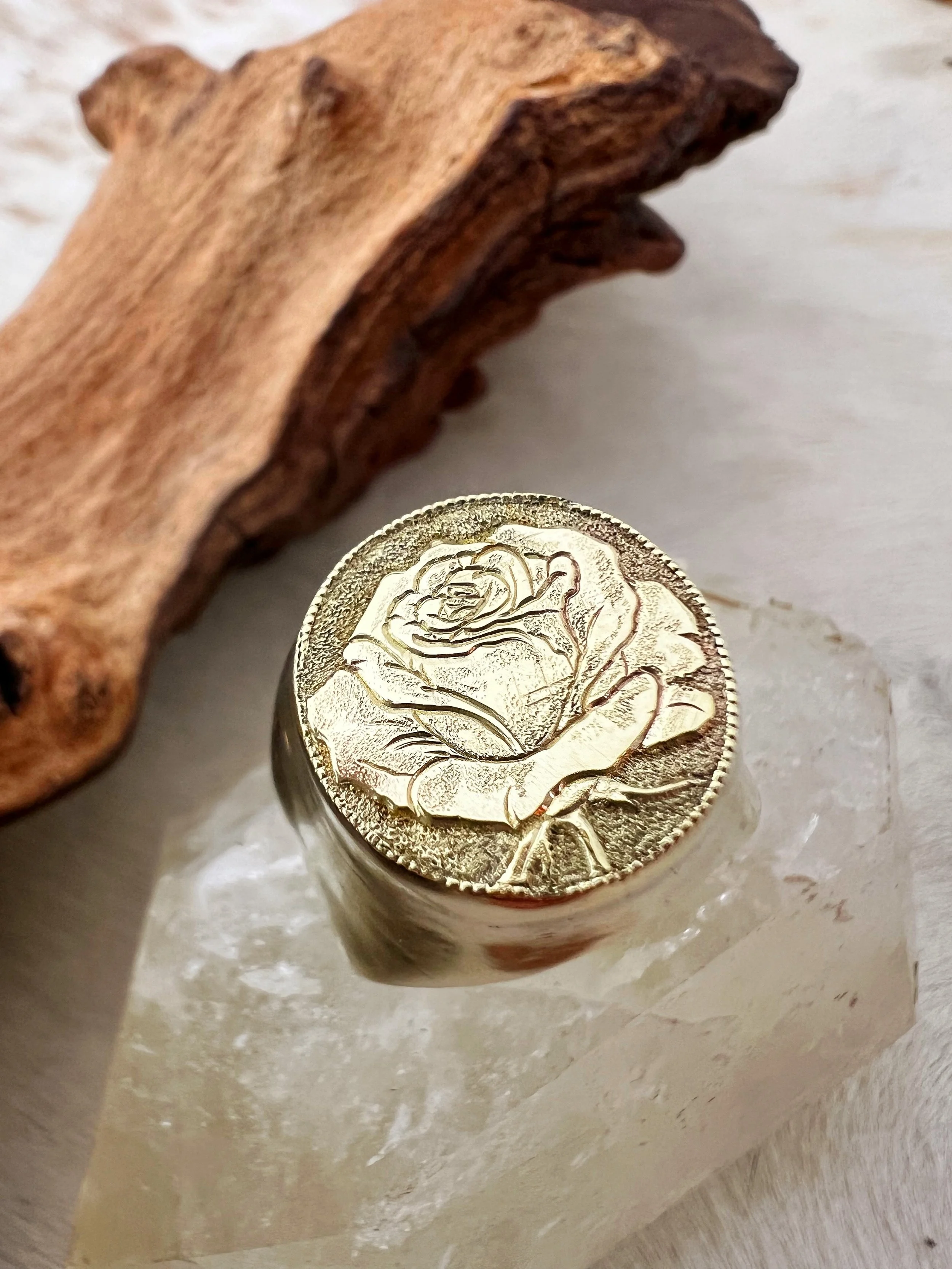 hand engraved rose signet ring