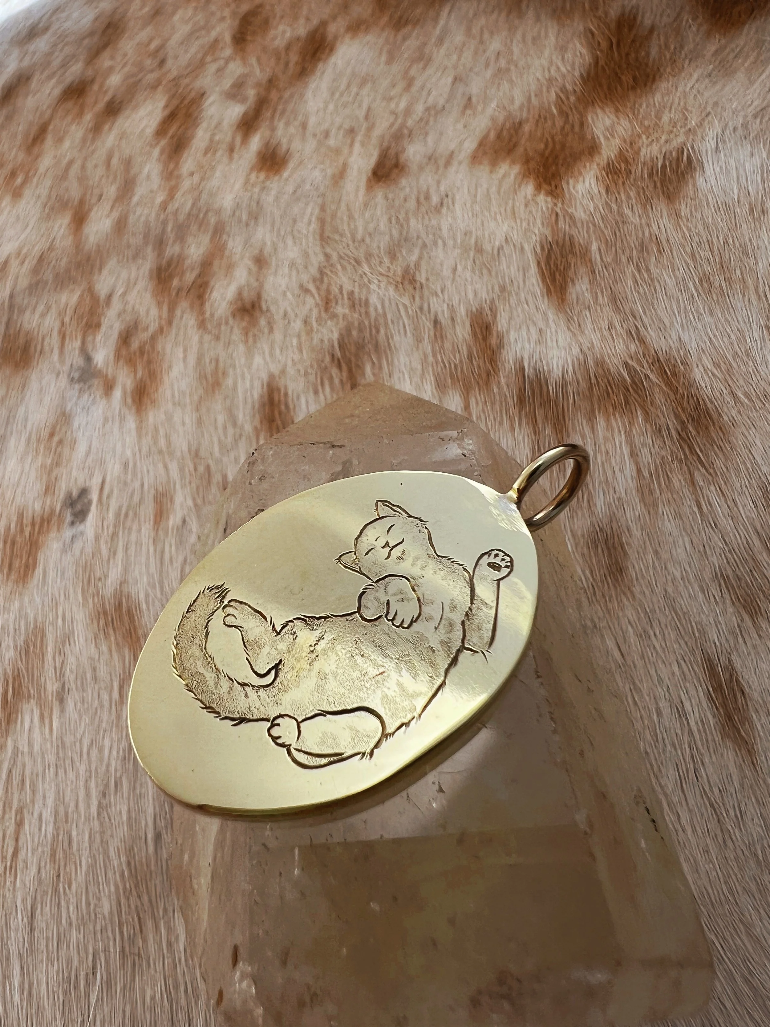 hand engraved cat pendant