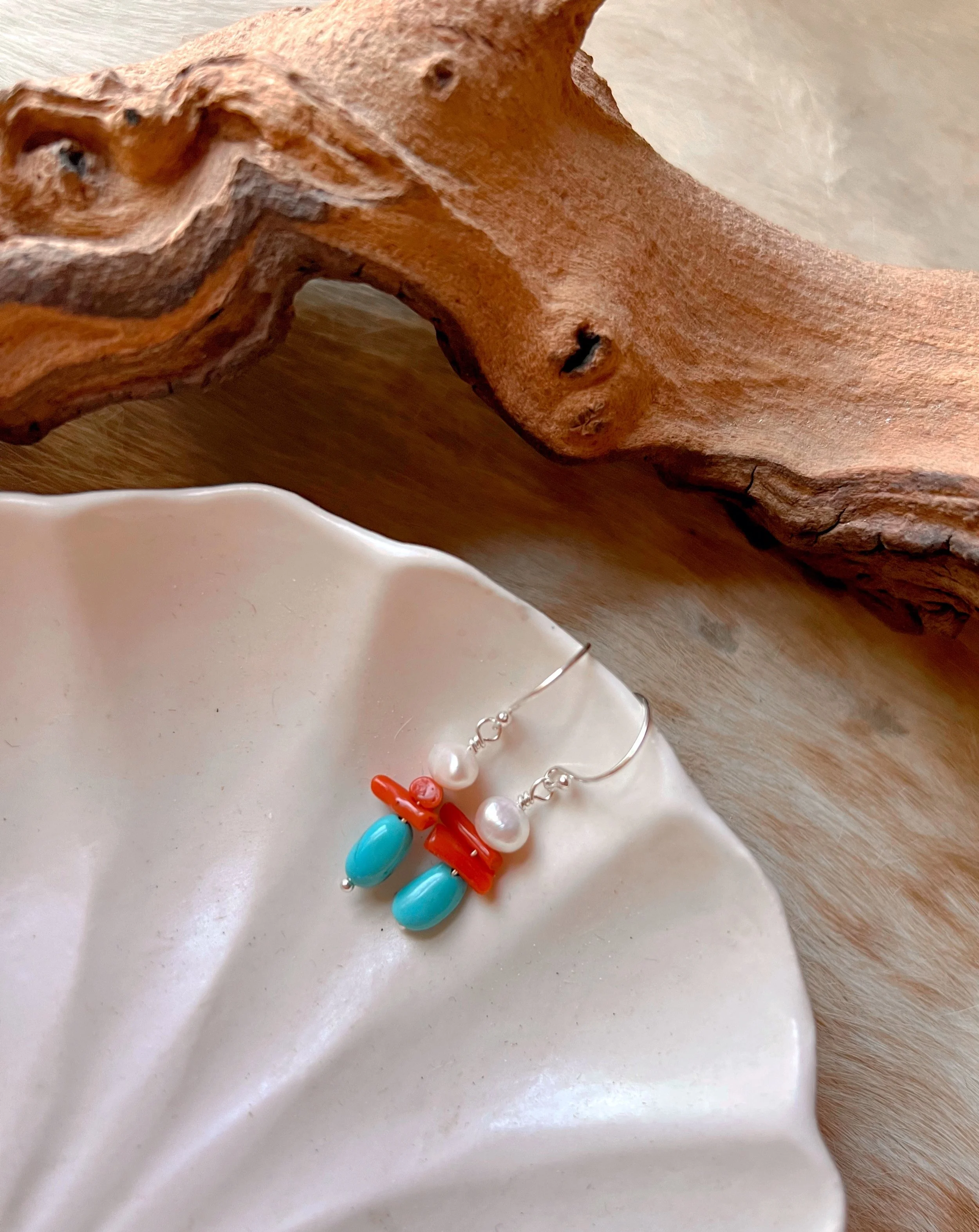 Dangle earrings with colorful gemstone beads on sterling silver hooks