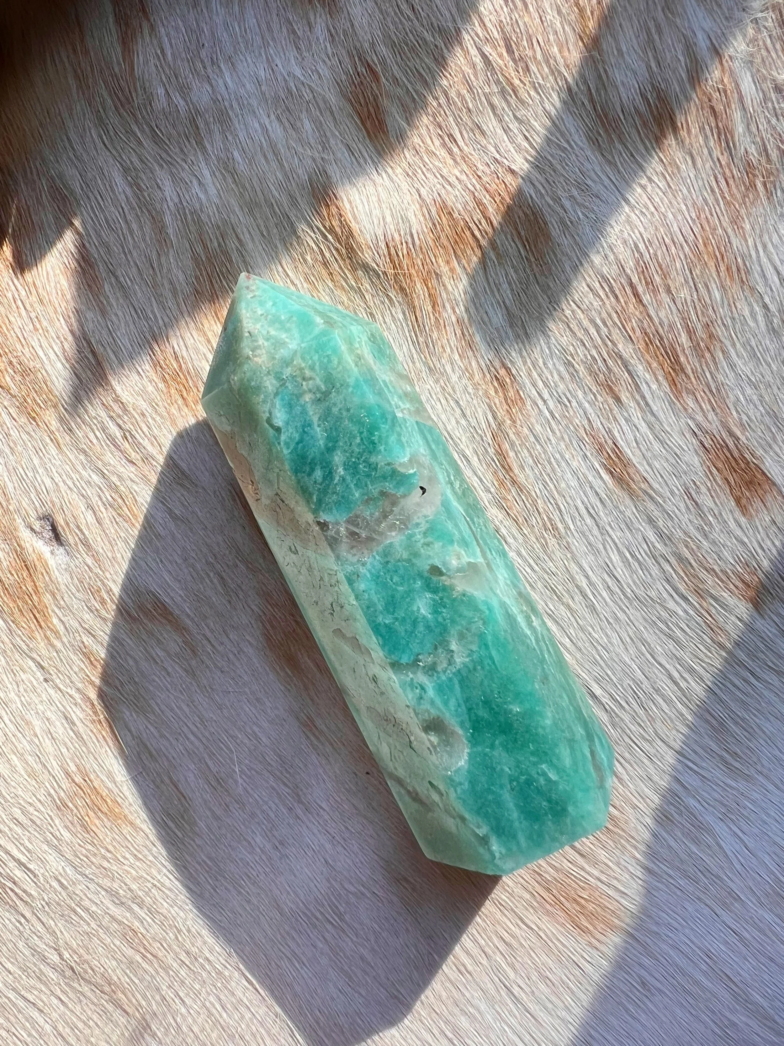 Natural gemstone tower, Amazonite