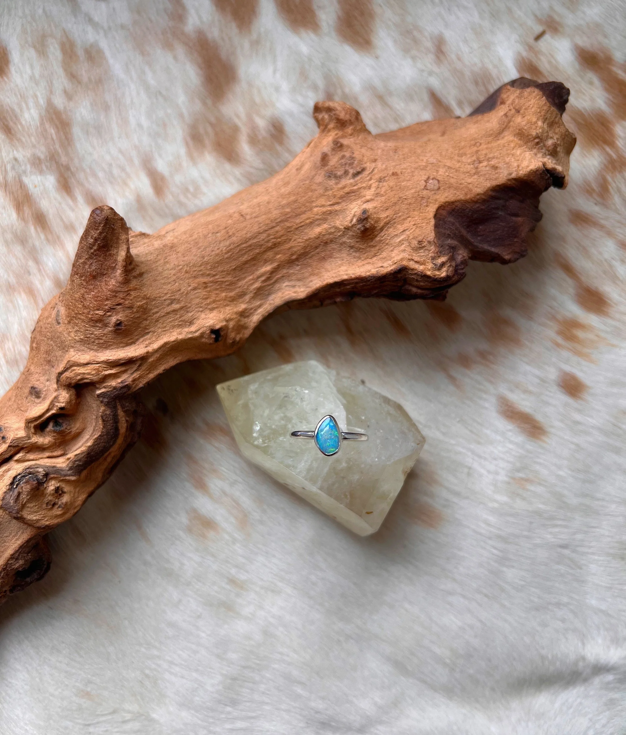 rainbow colored opal & silver ring