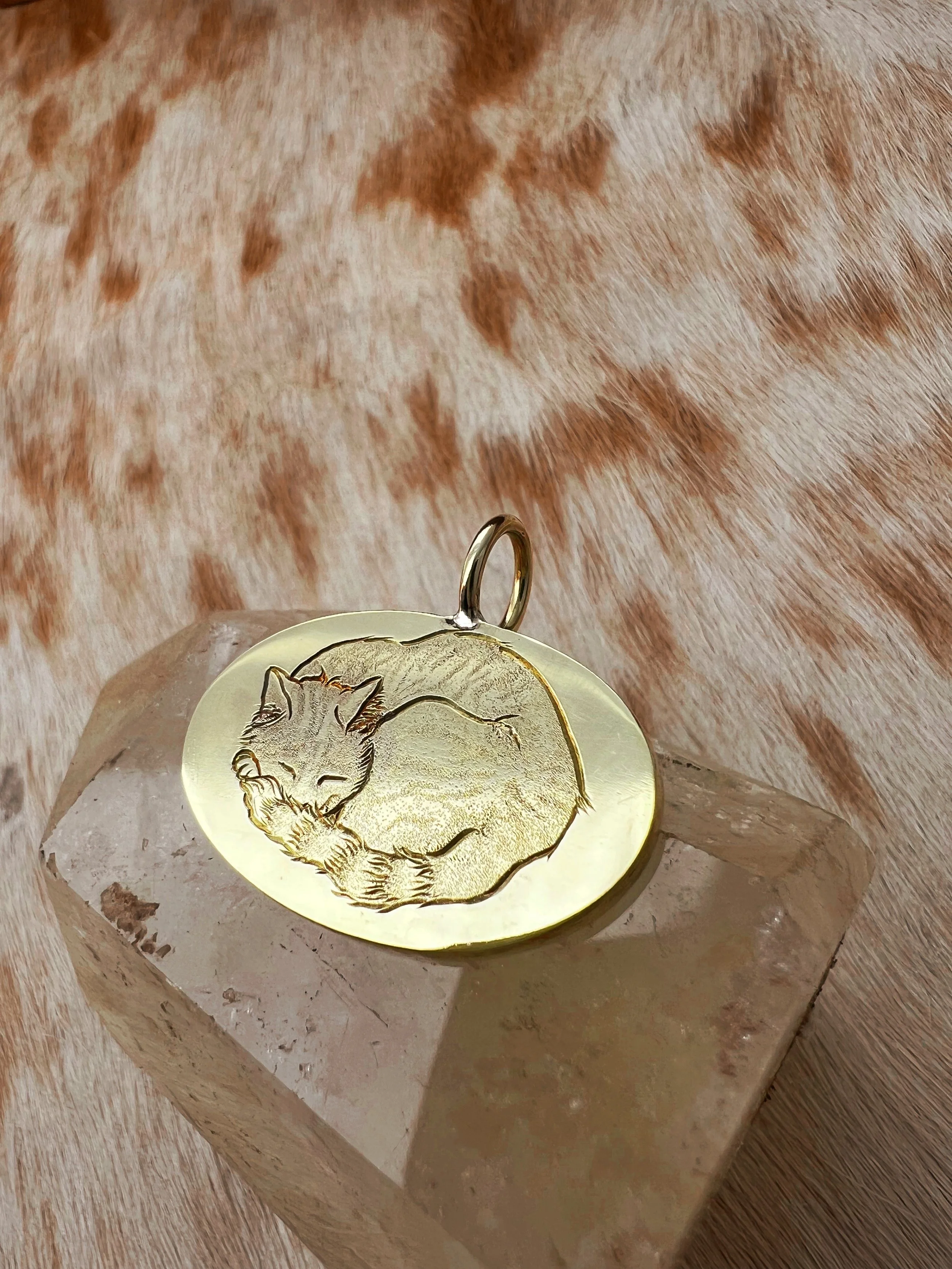 hand engraved cat pendant