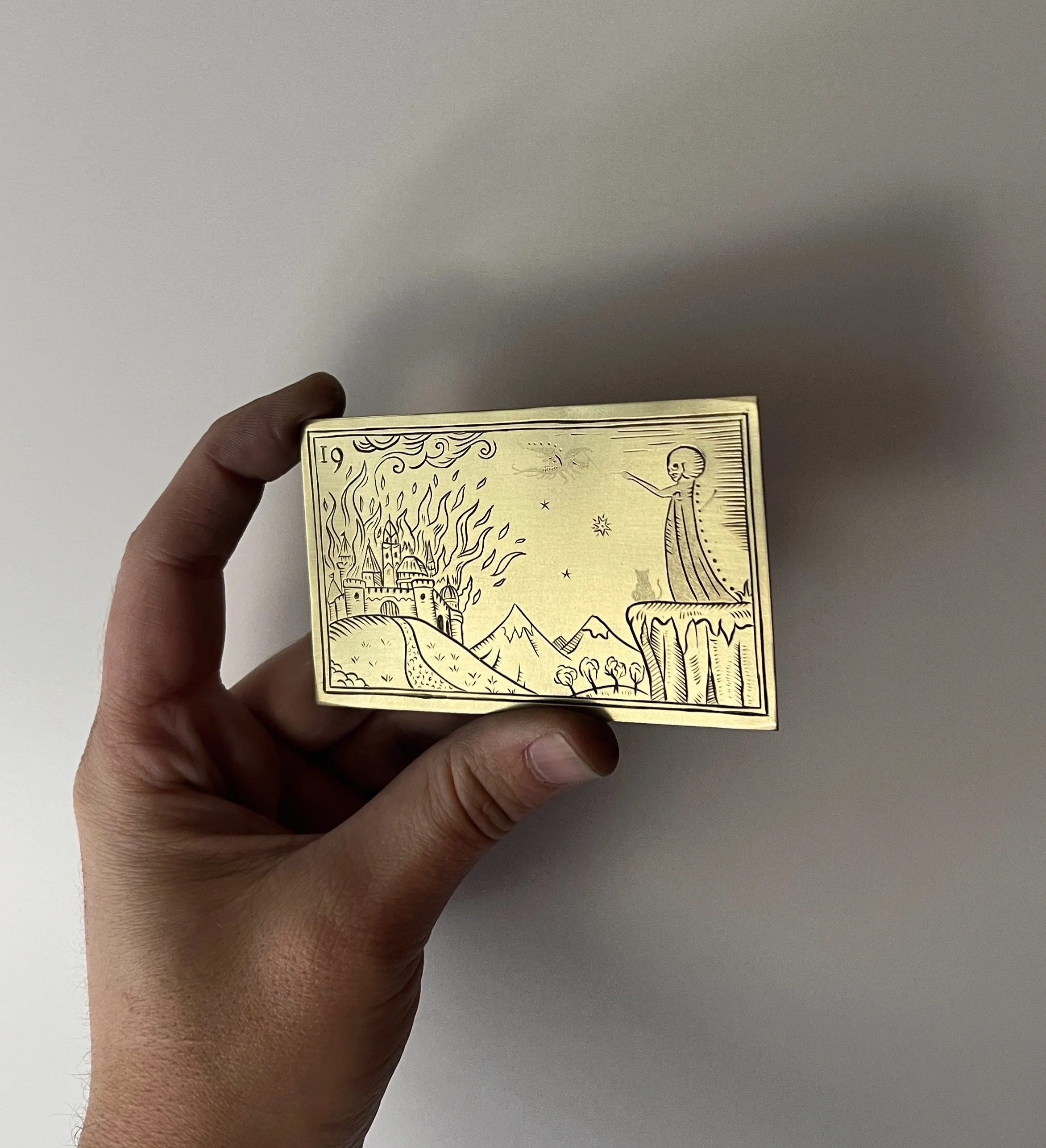 Engraved tarot card