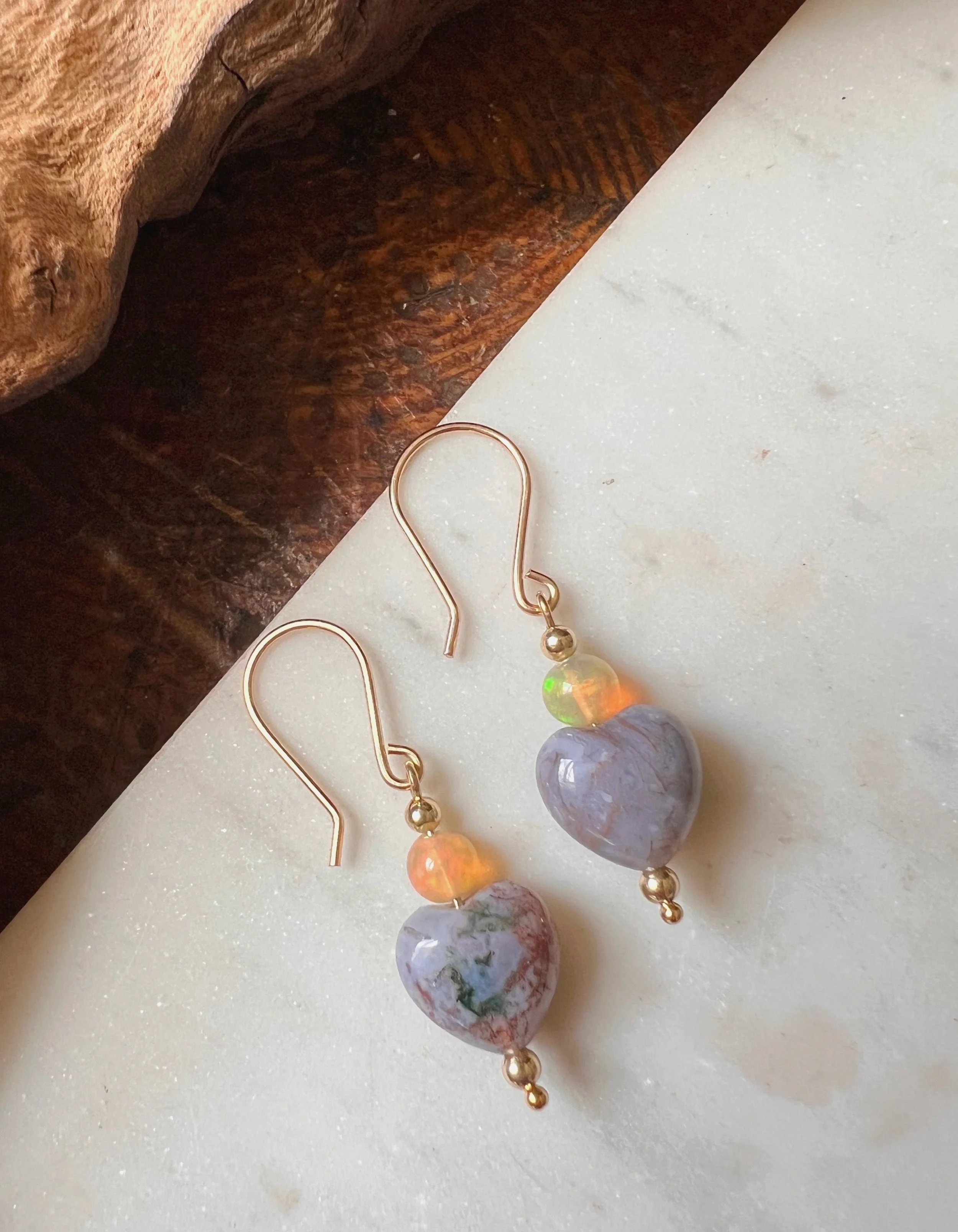 Dangle earrings with colorful gemstone beads on gold filled  hooks