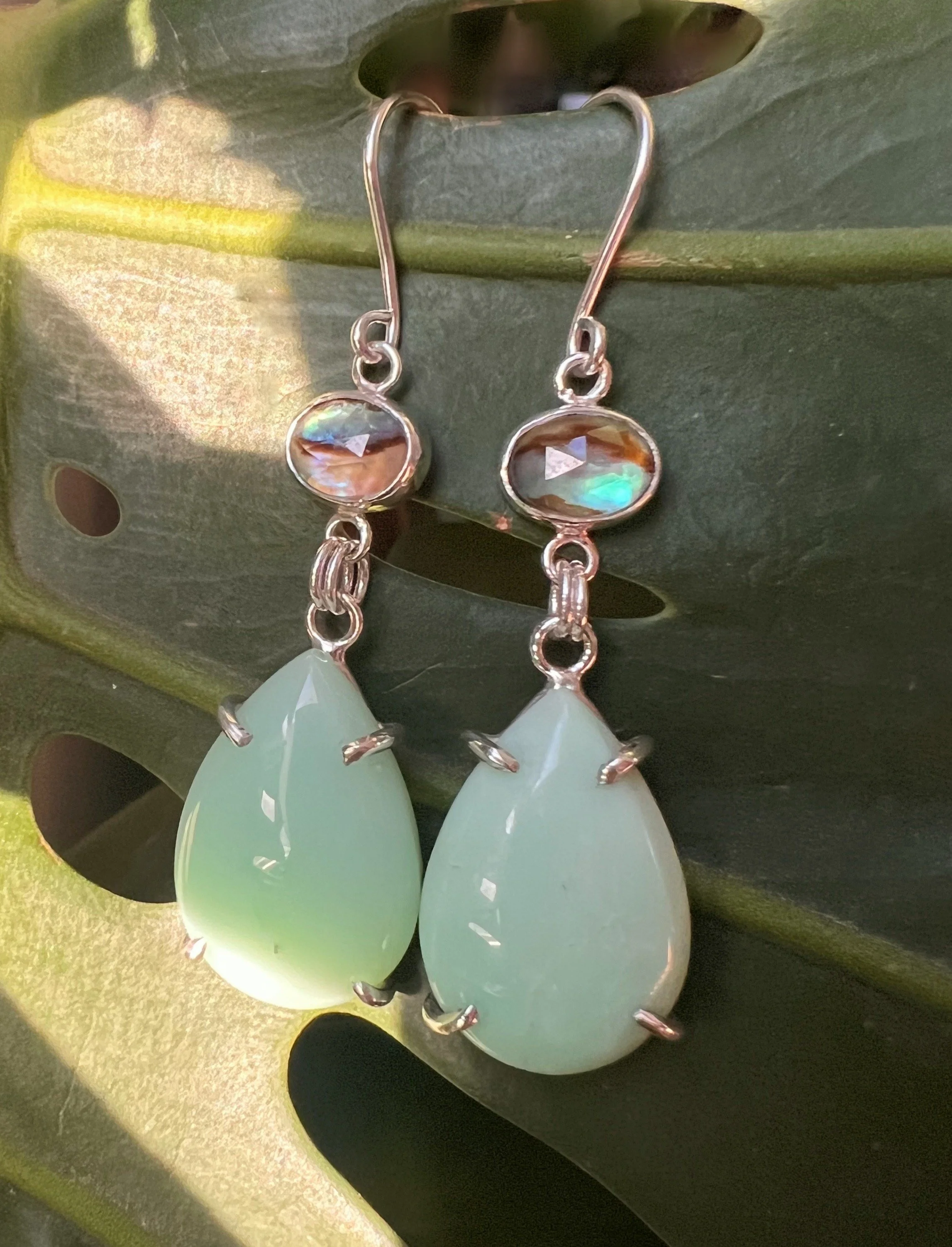 Dangle earrings with colorful gemstones set in sterling silver