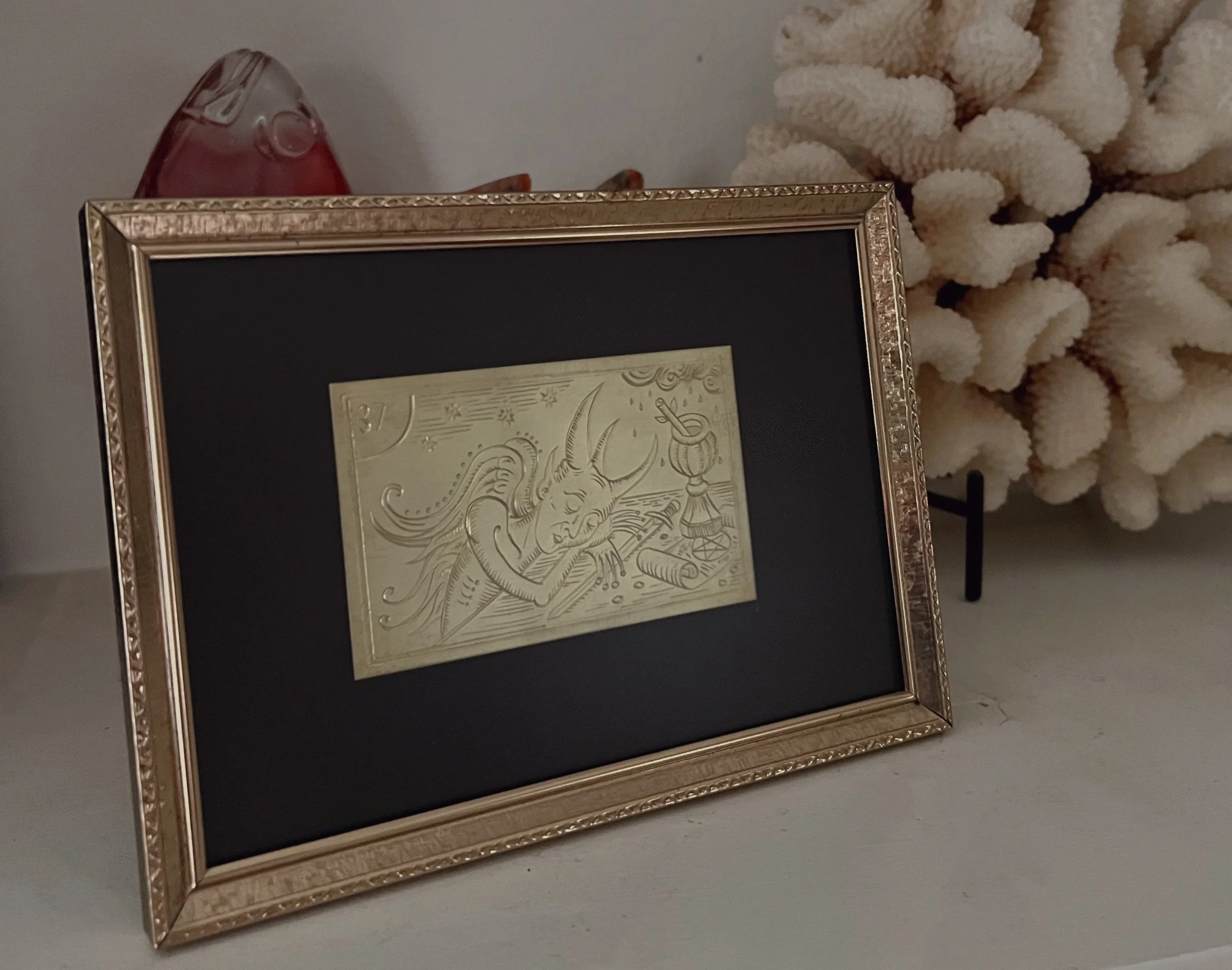 Engraved tarot card