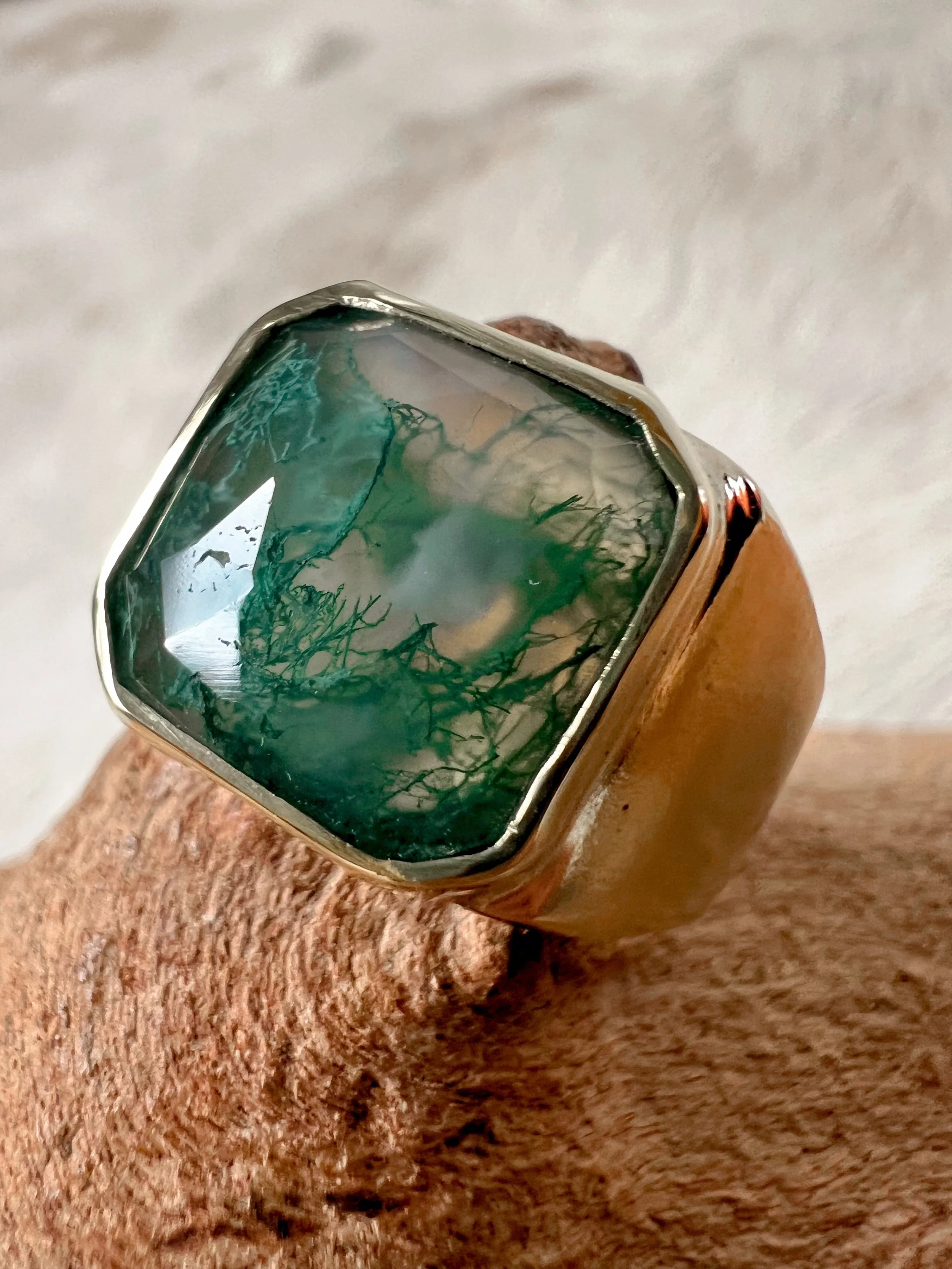 Moss agate signet ring
