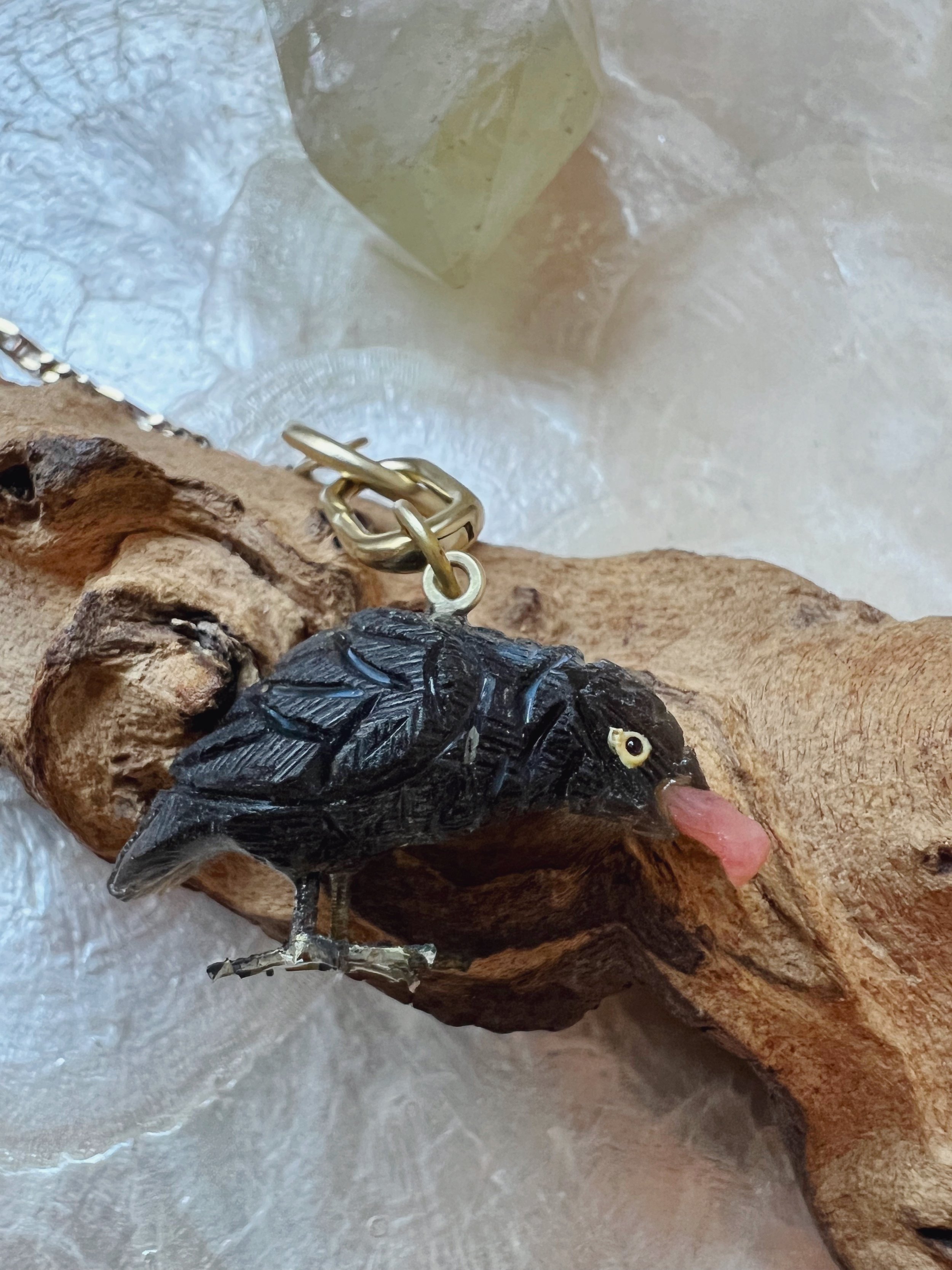 vintage gemstone carved bird pendant