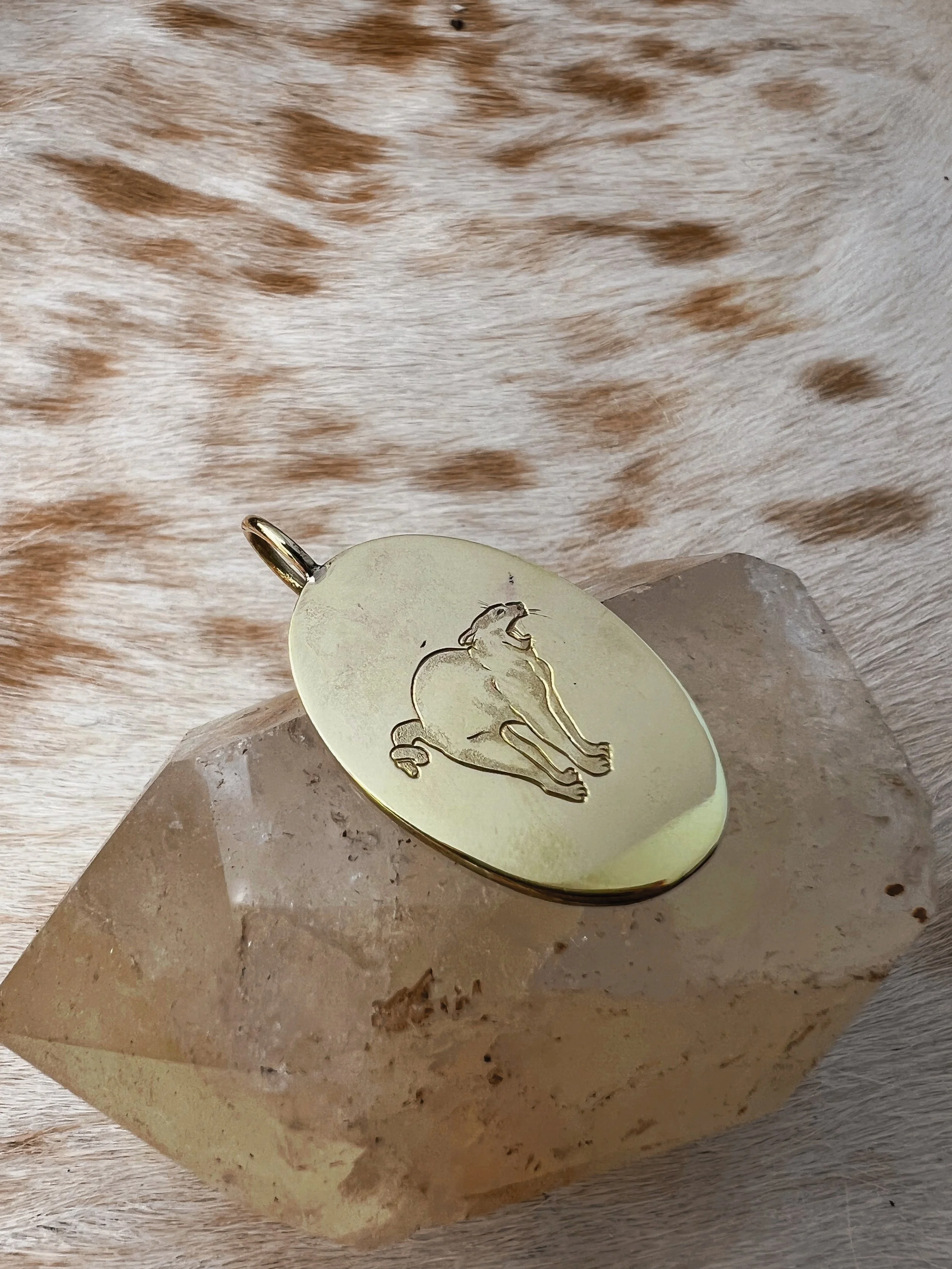 hand engraved cat pendant