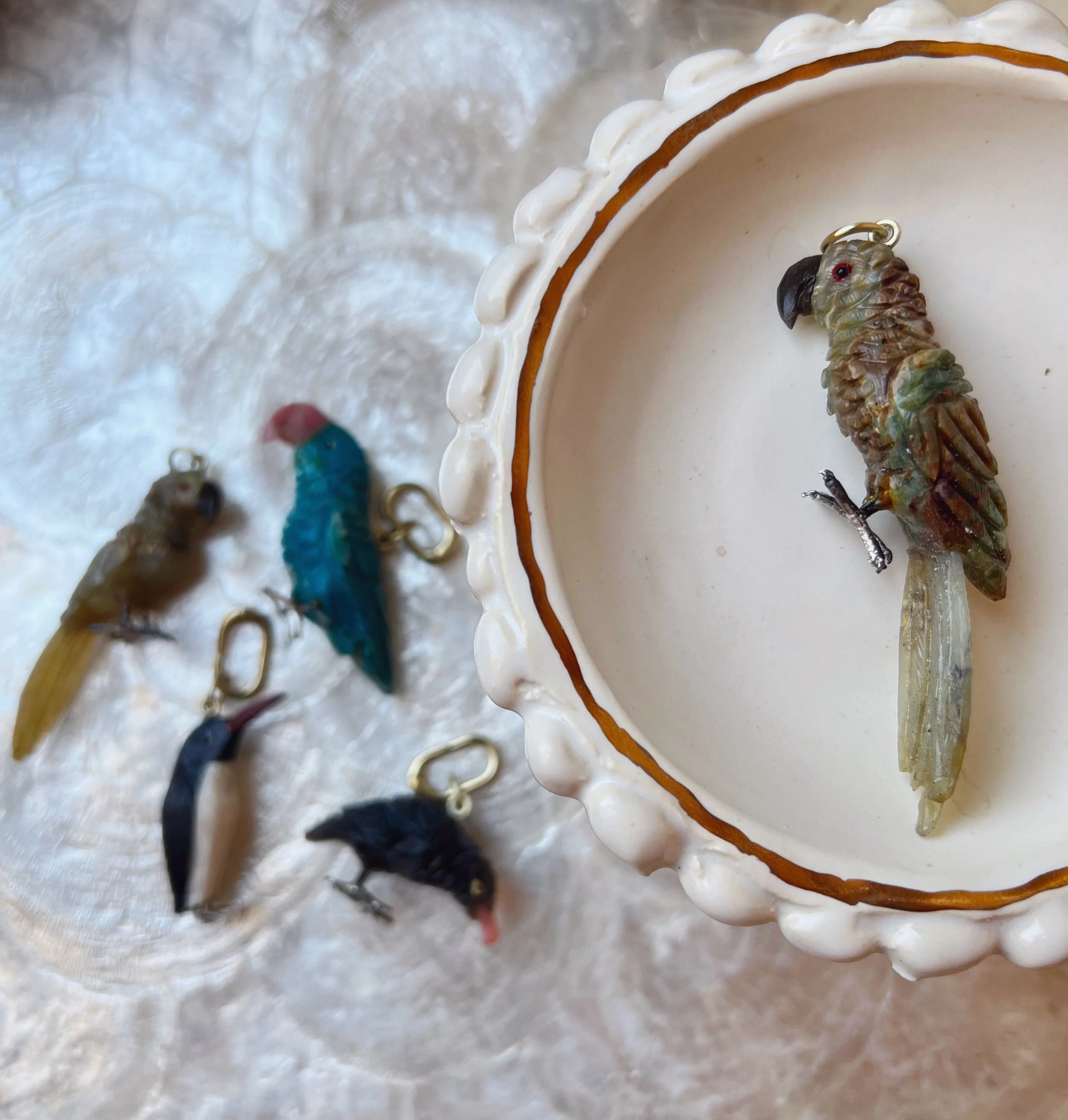 vintage gemstone carved bird pendant