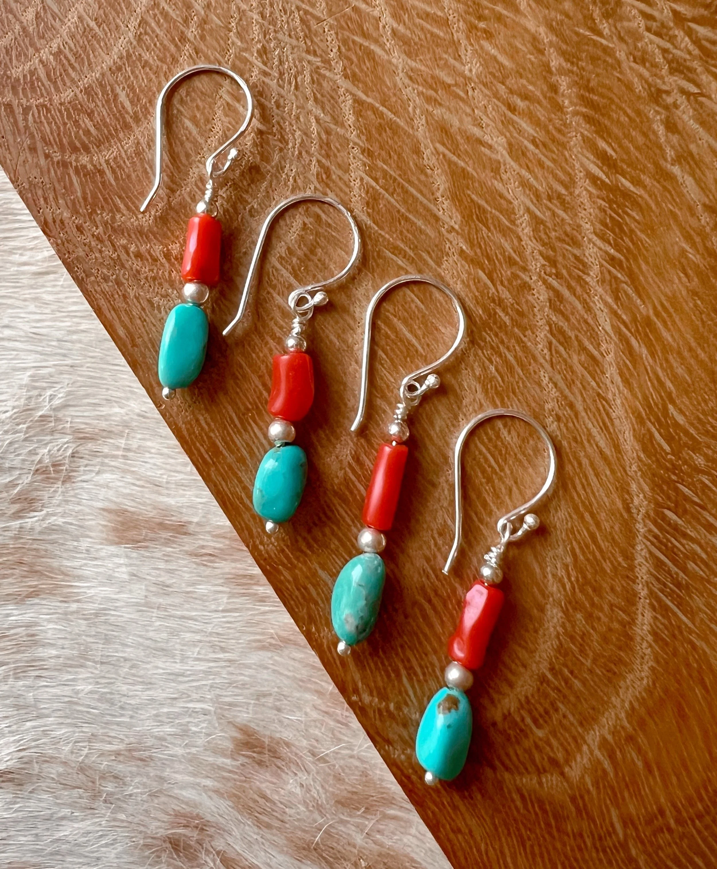 Dangle earrings with colorful gemstone beads on sterling silver hooks