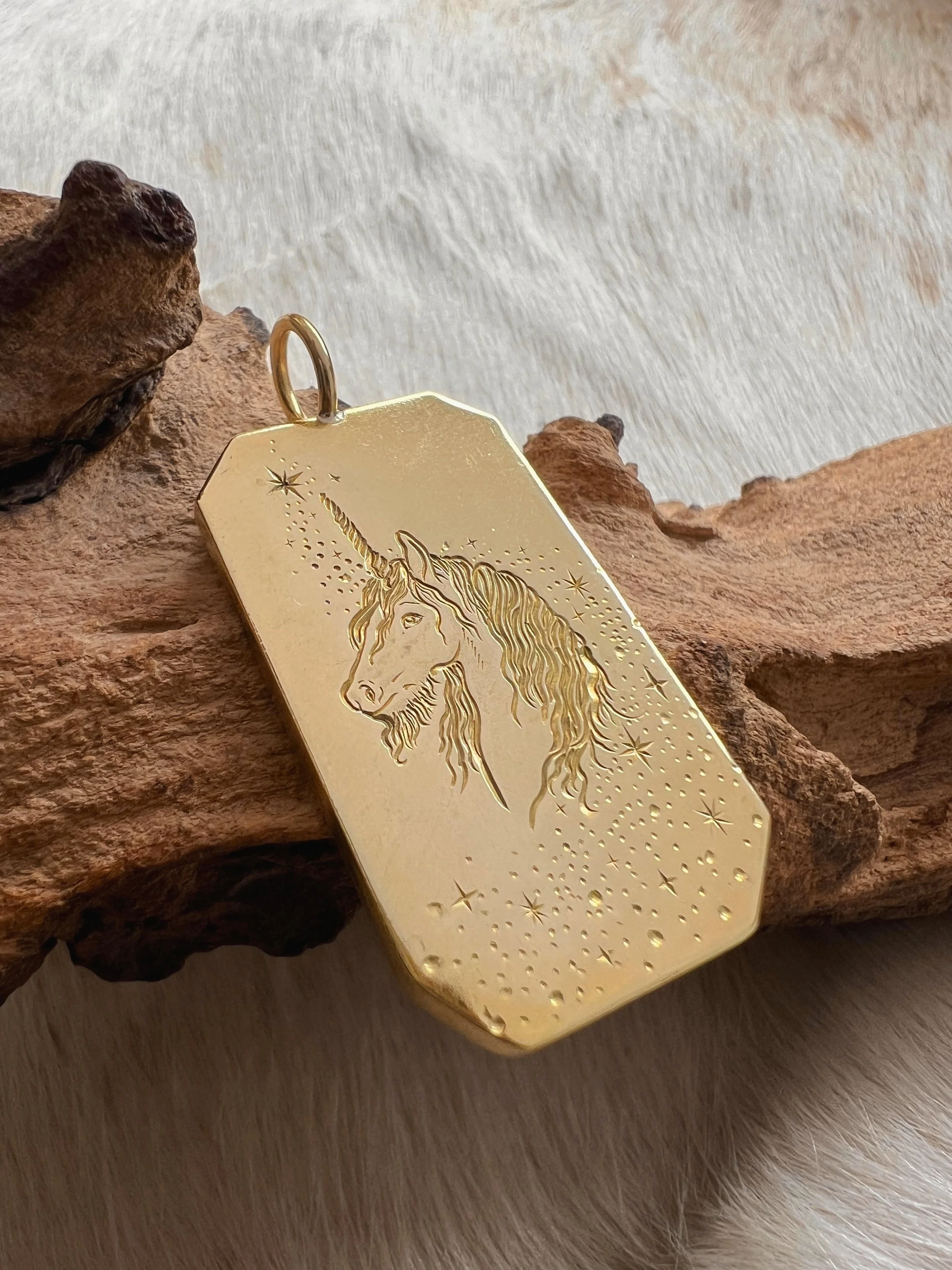 Hand Engraved  Unicorn Pendant