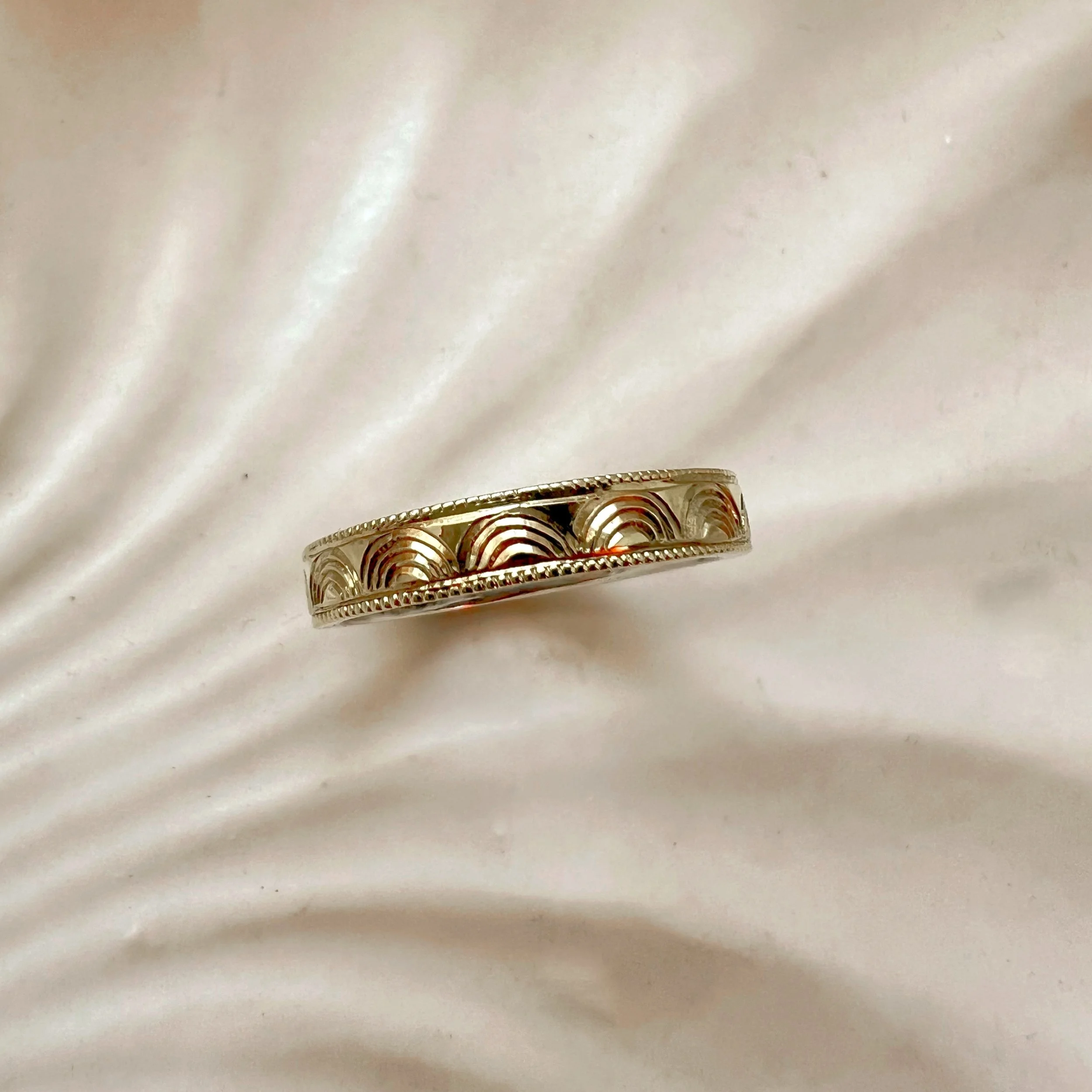 hand engraved ring with onyx stone