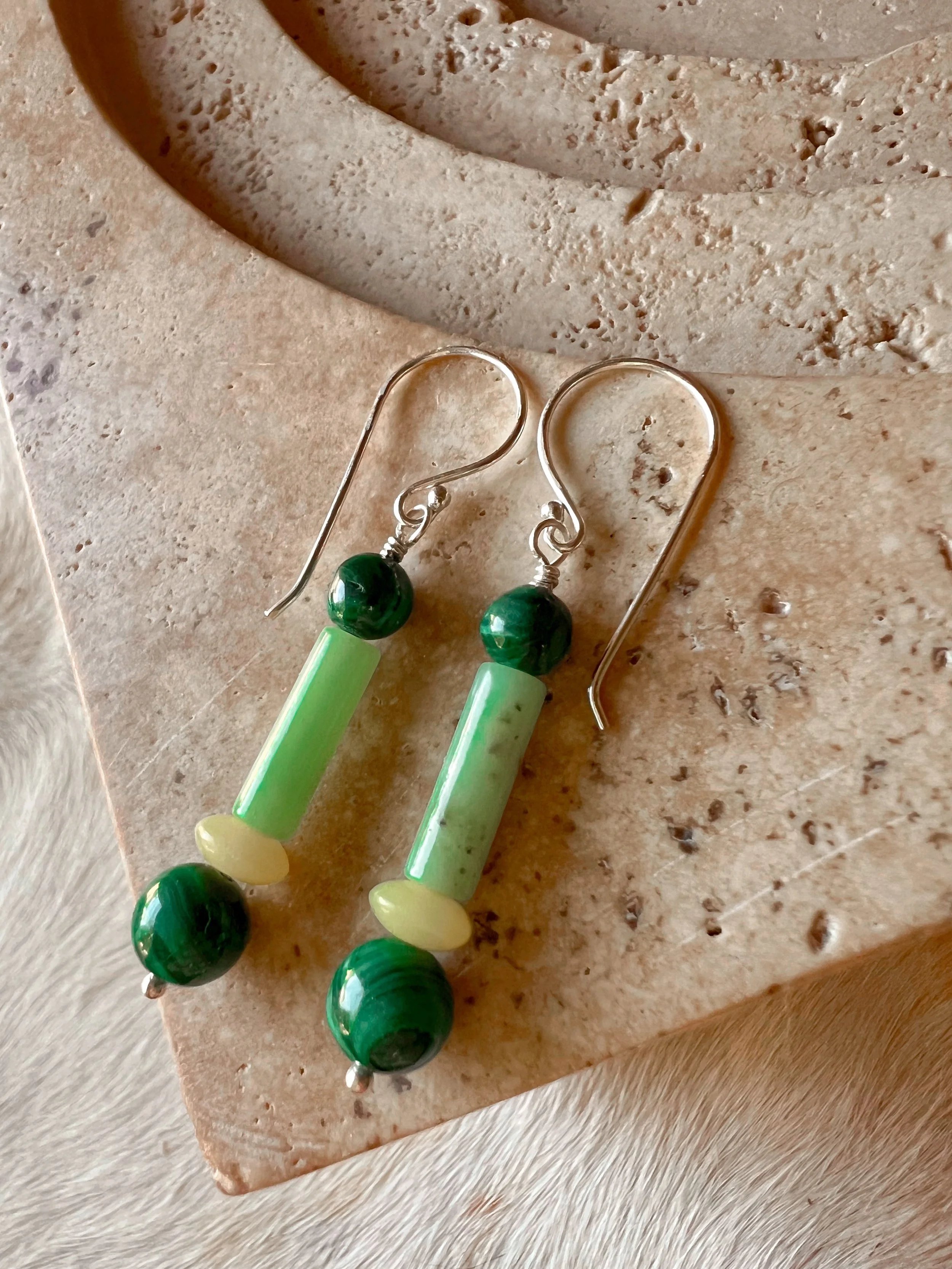 Dangle earrings with colorful gemstone beads on sterling silver hooks