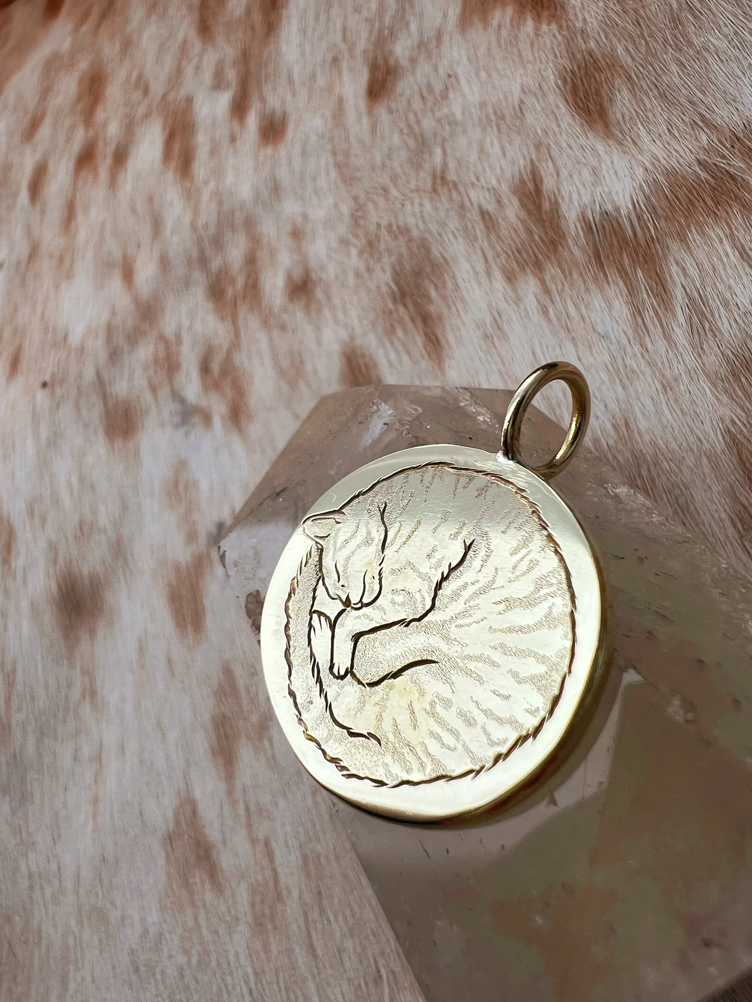 hand engraved cat pendant