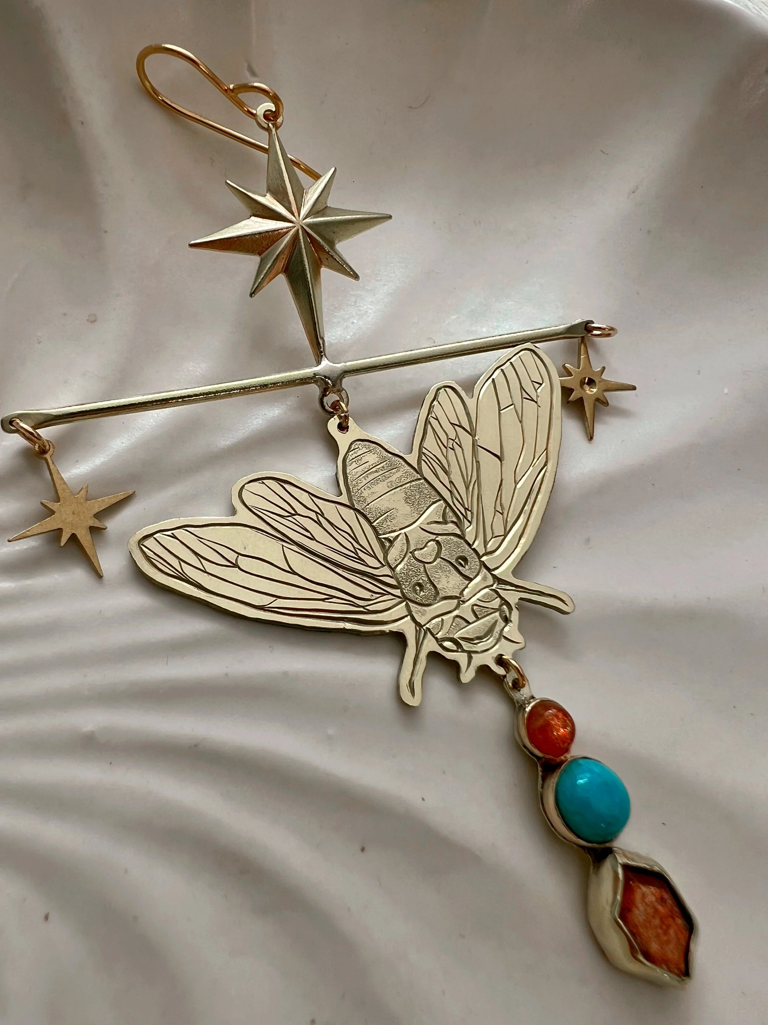 Cicada and gemstone earrings