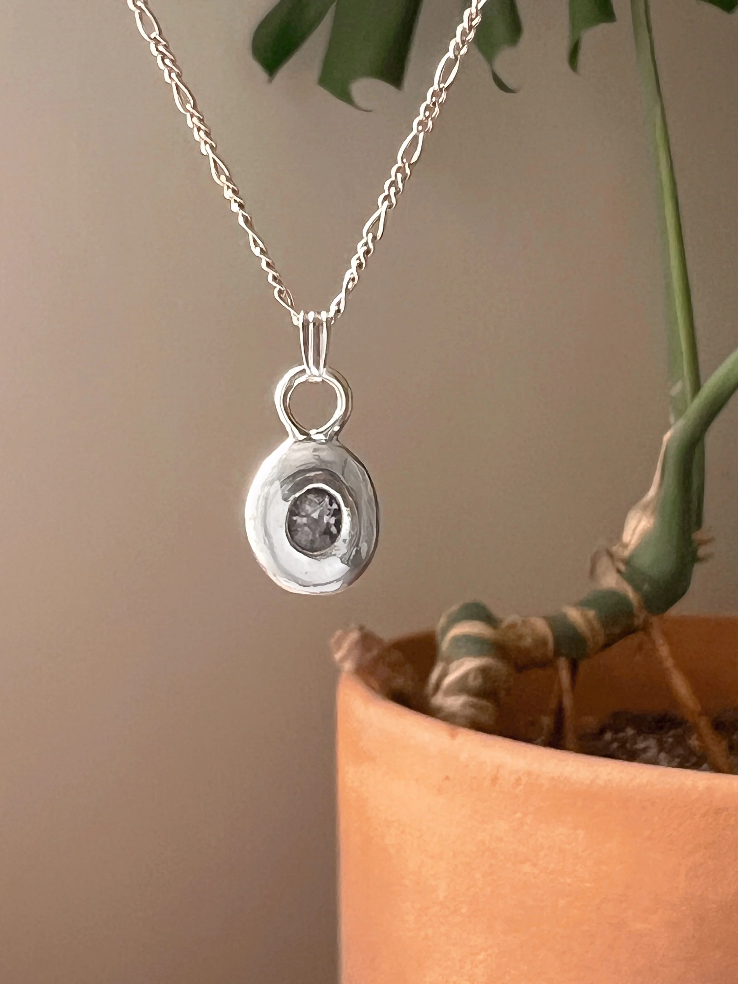 Silver Spinel Pebble Necklace