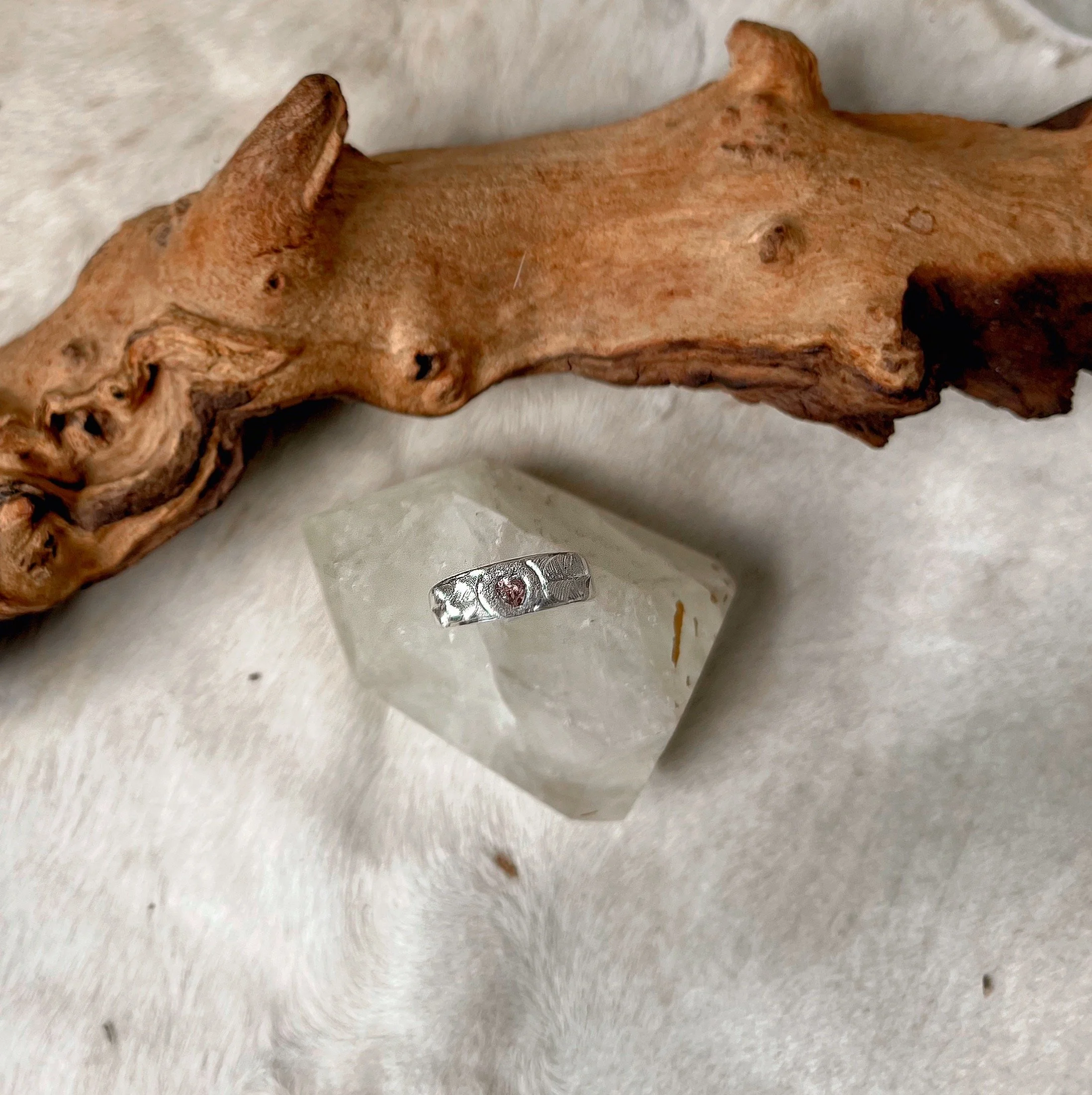 Engraved Silver heart gemstone ring