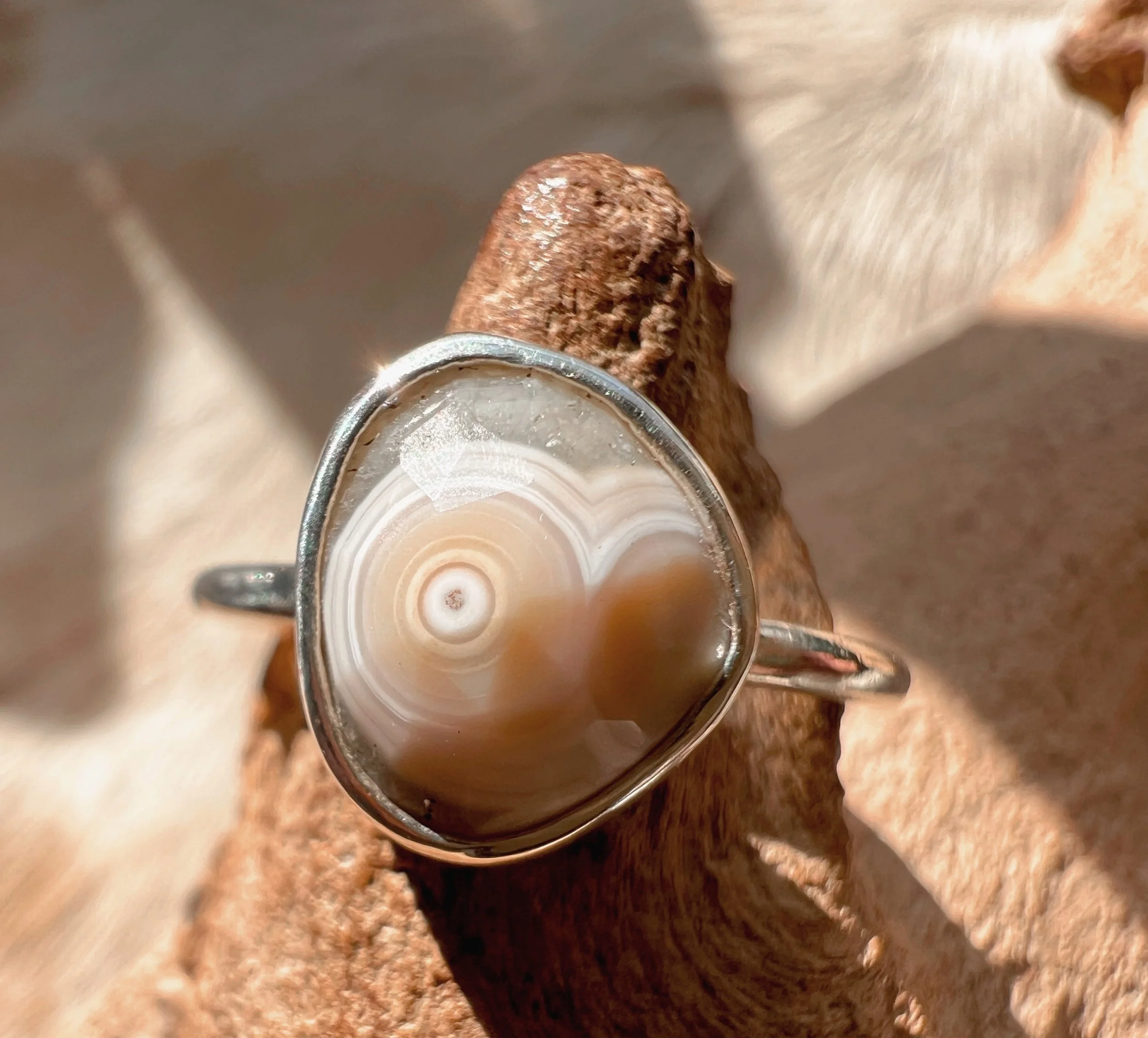 Sterling silver ring with a bezel-set , rose-cut Ocean Jasper