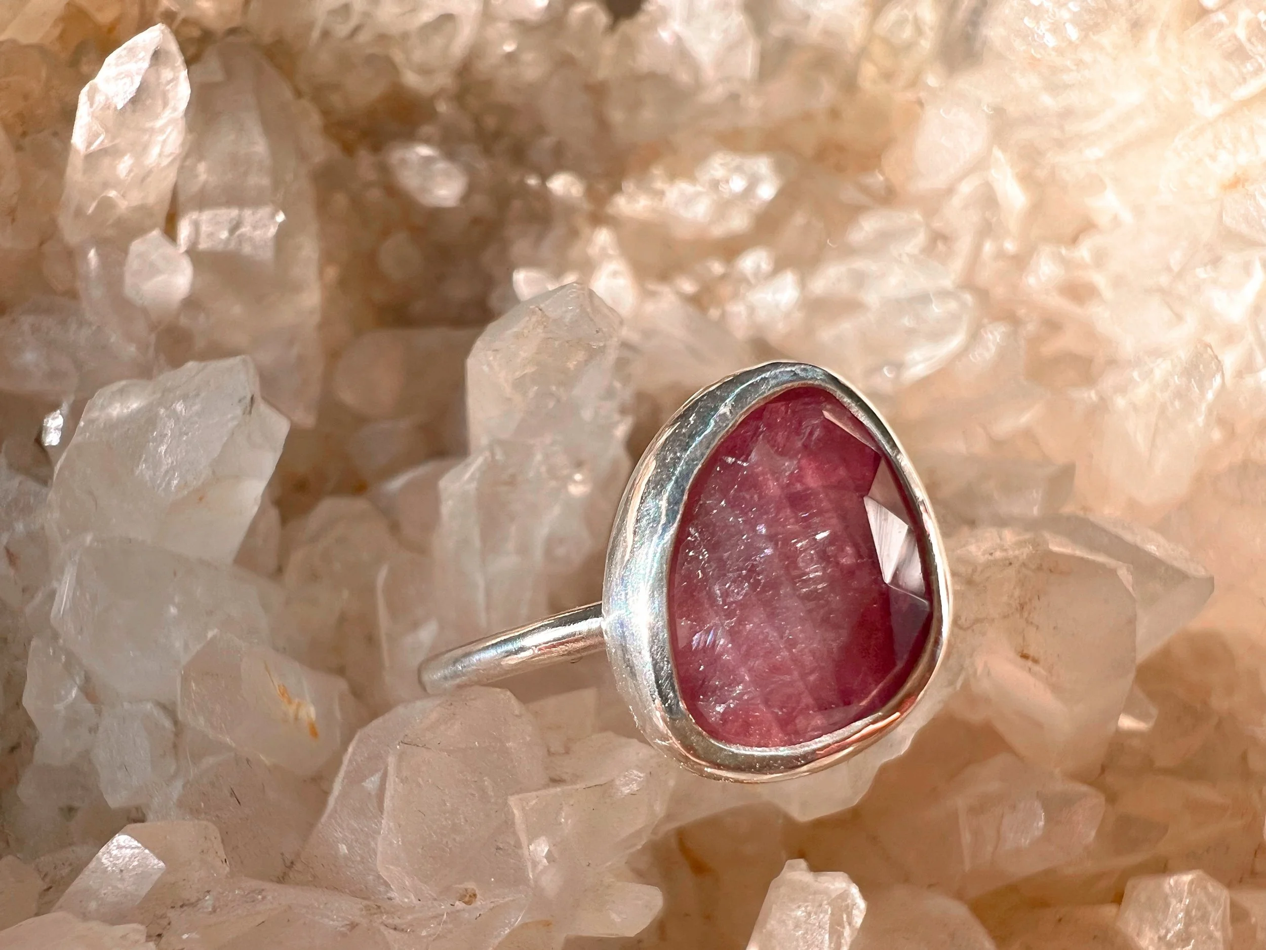 Sterling silver ring with a bezel-set , rose-cut pink Sapphire