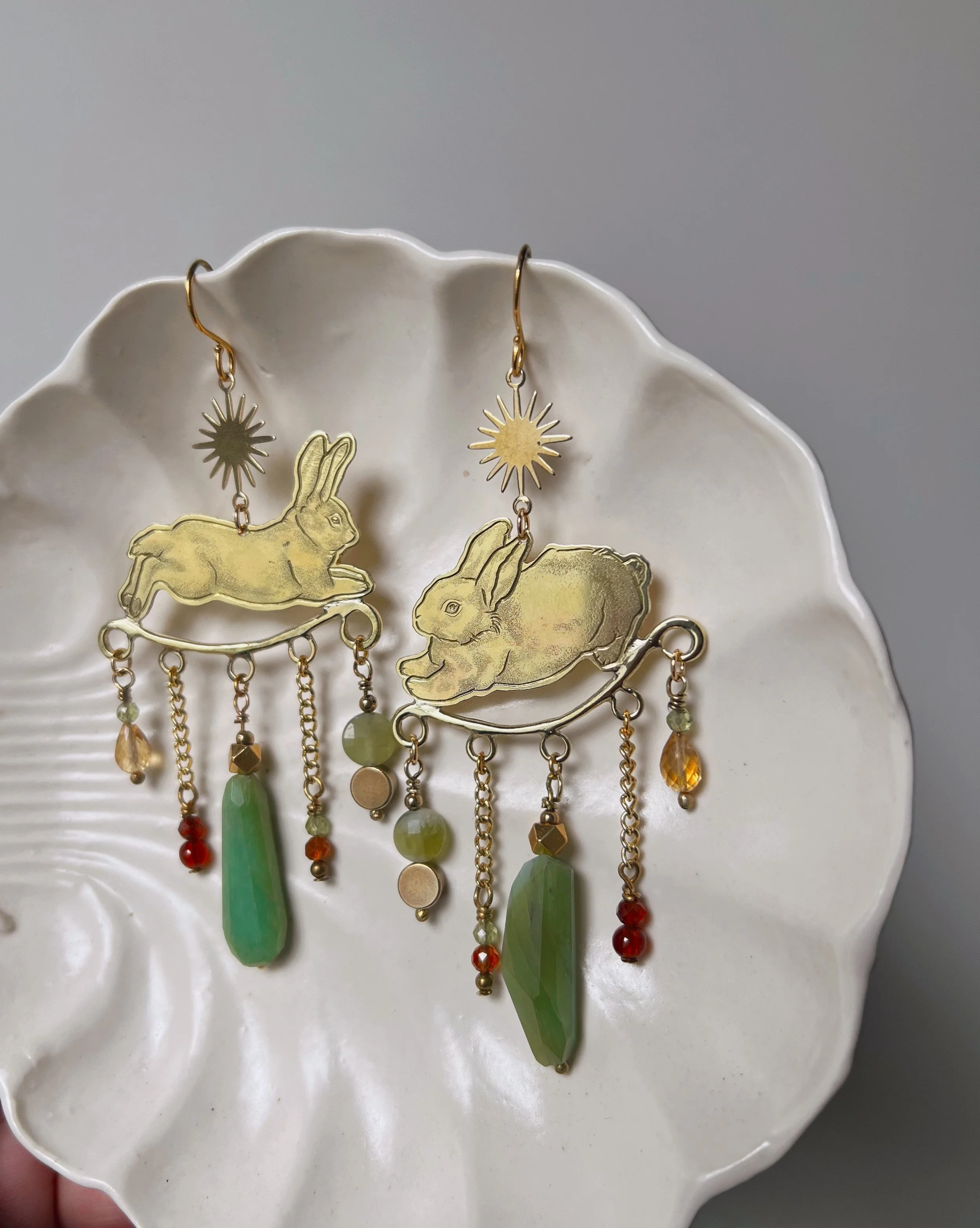 Gemstone & bunny earrings