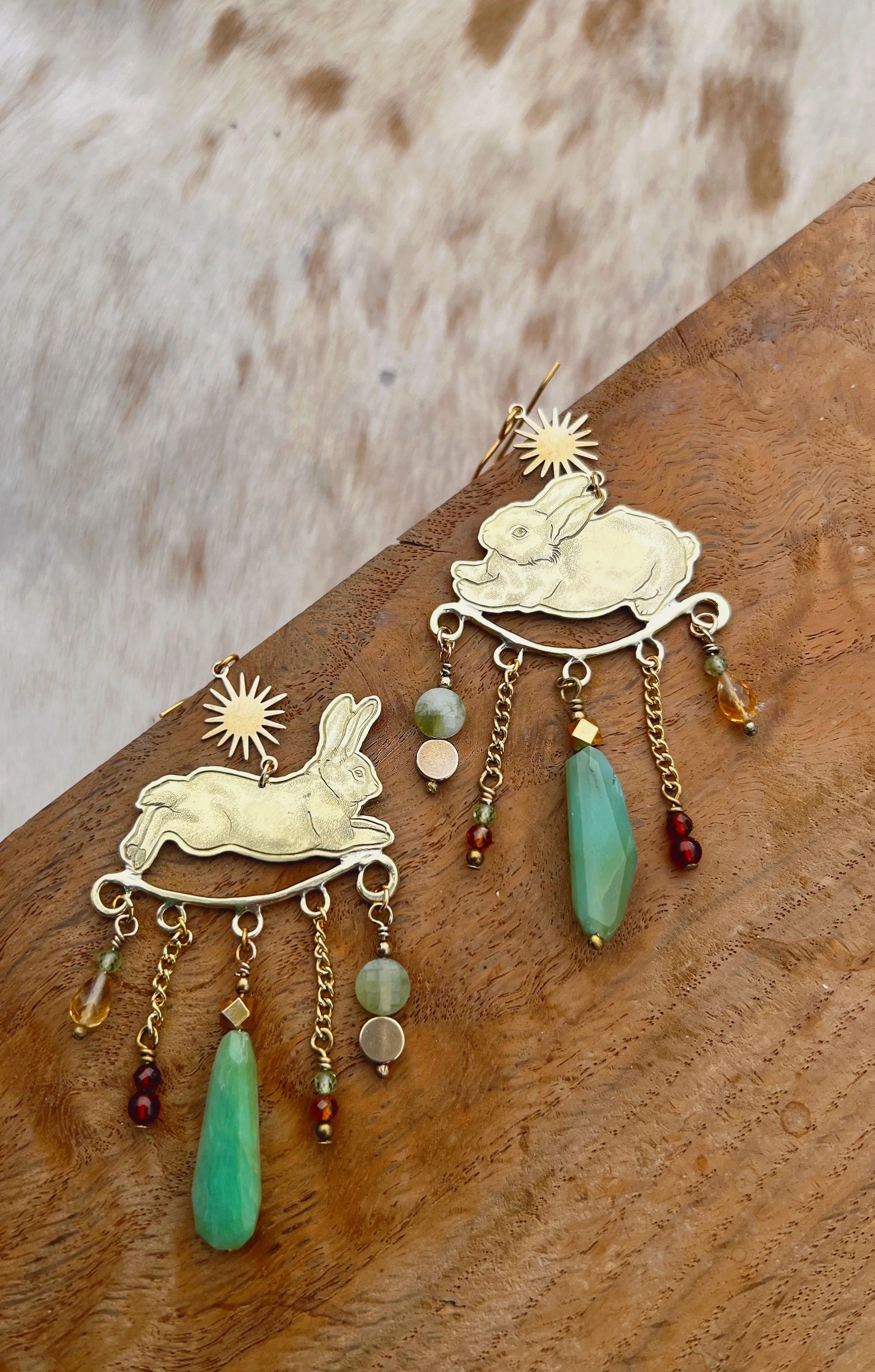 Gemstone & bunny earrings