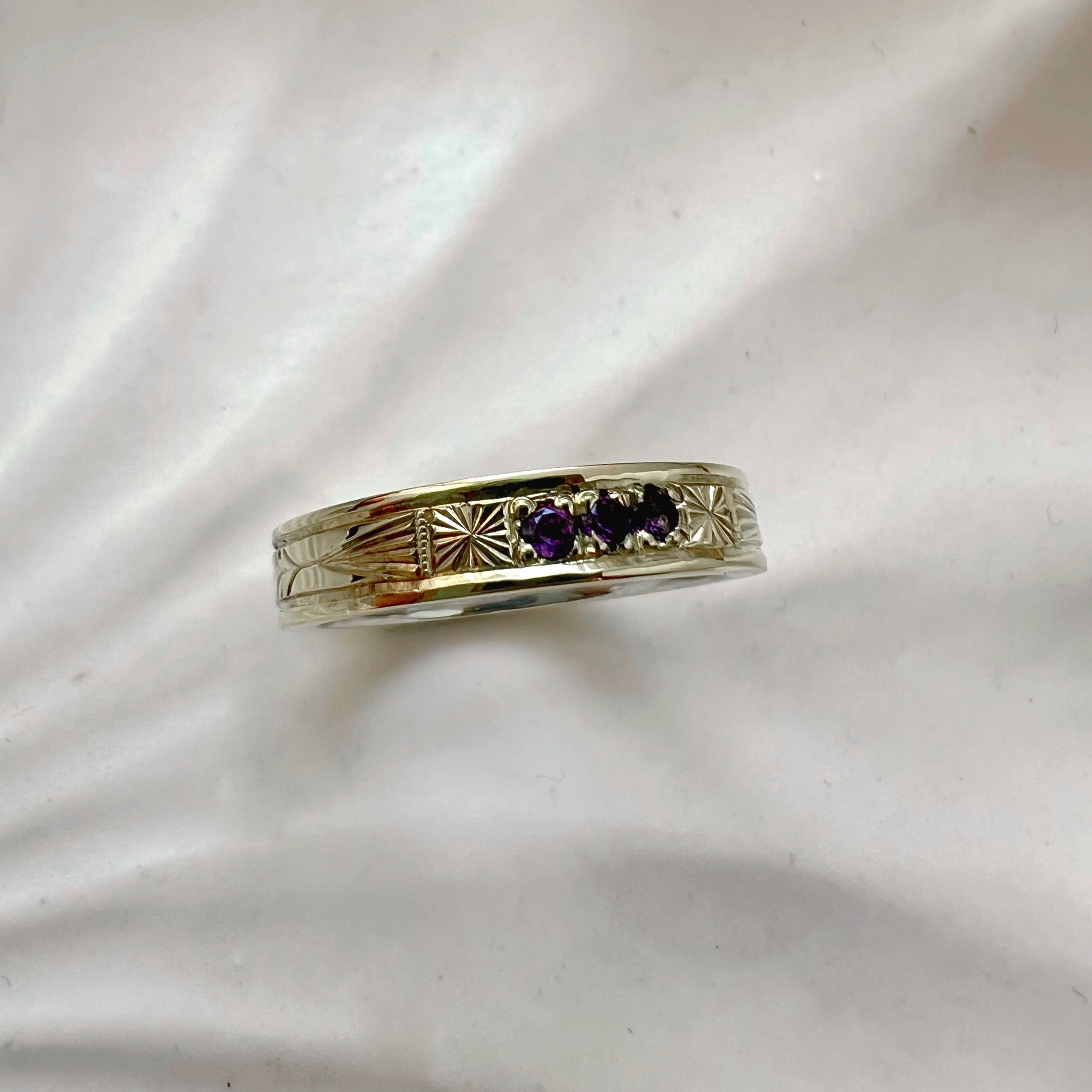 hand engraved amethyst band