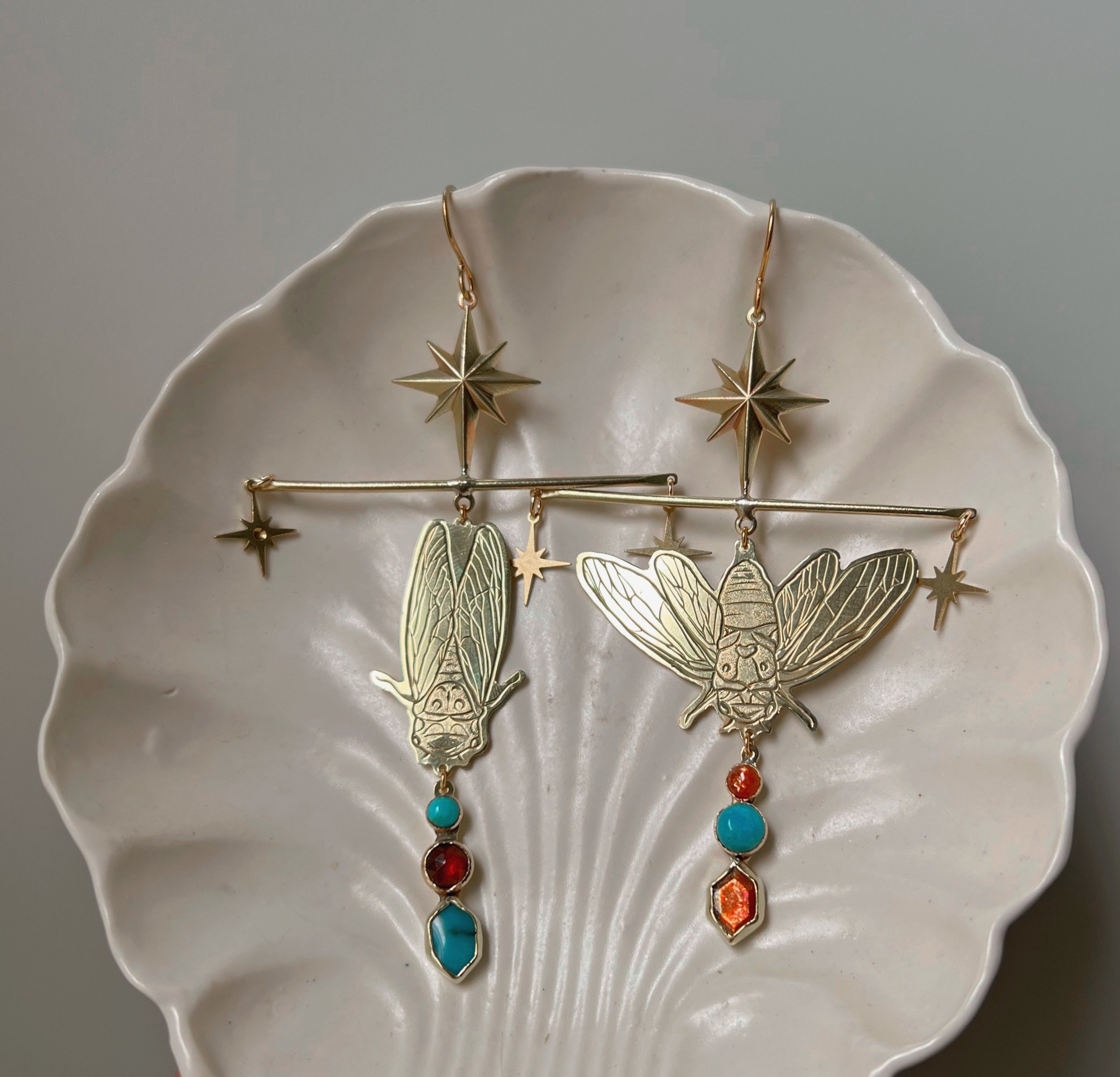 Cicada and gemstone earrings