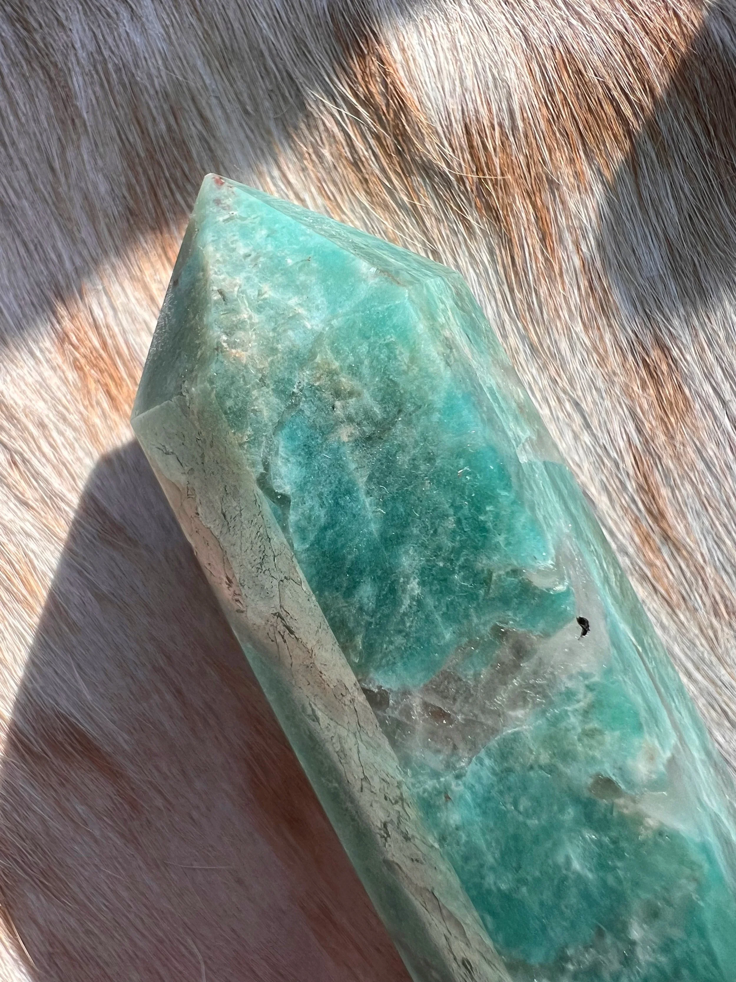 Natural gemstone tower, Amazonite