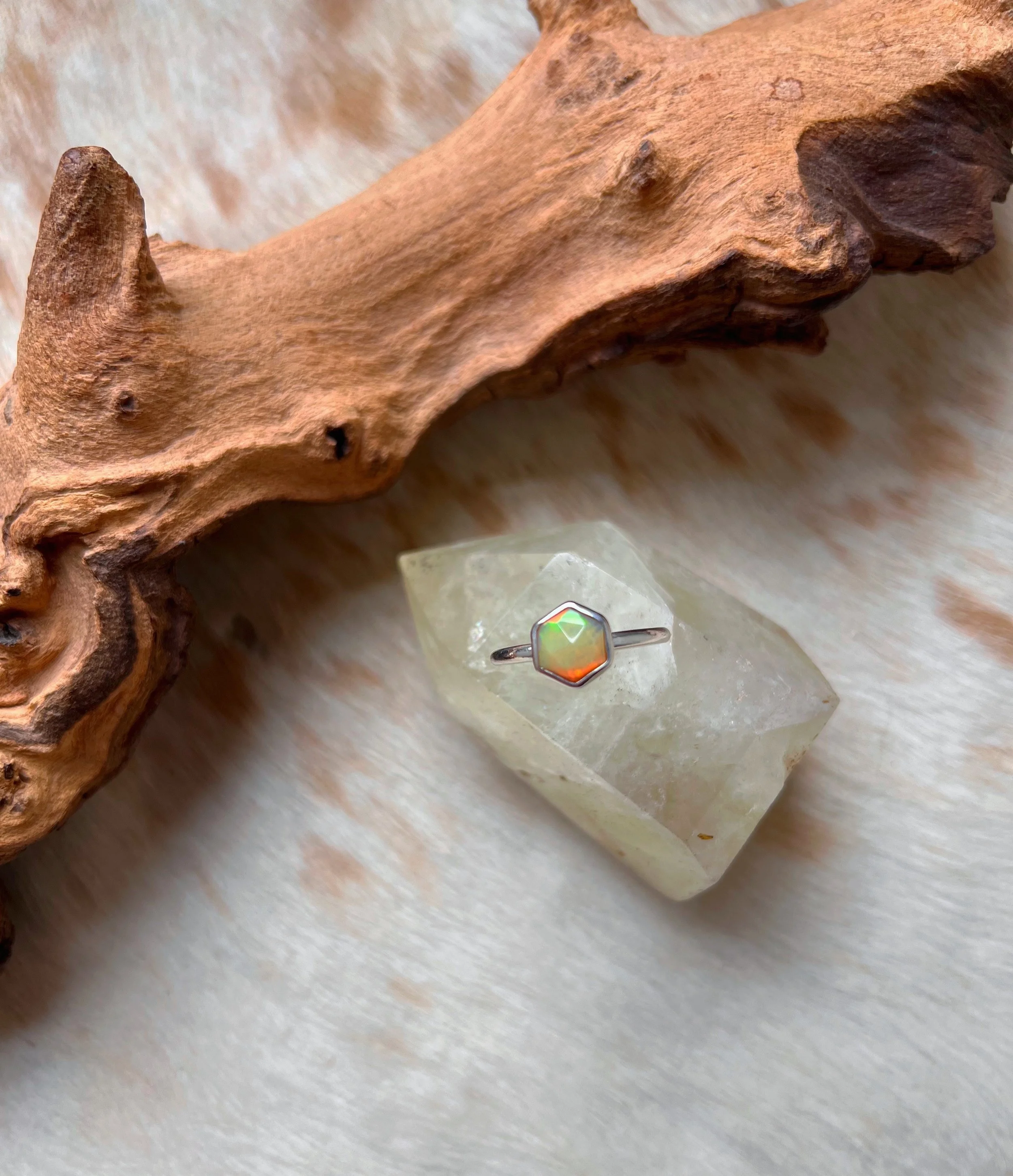 Hexagon Opal & Silver Ring