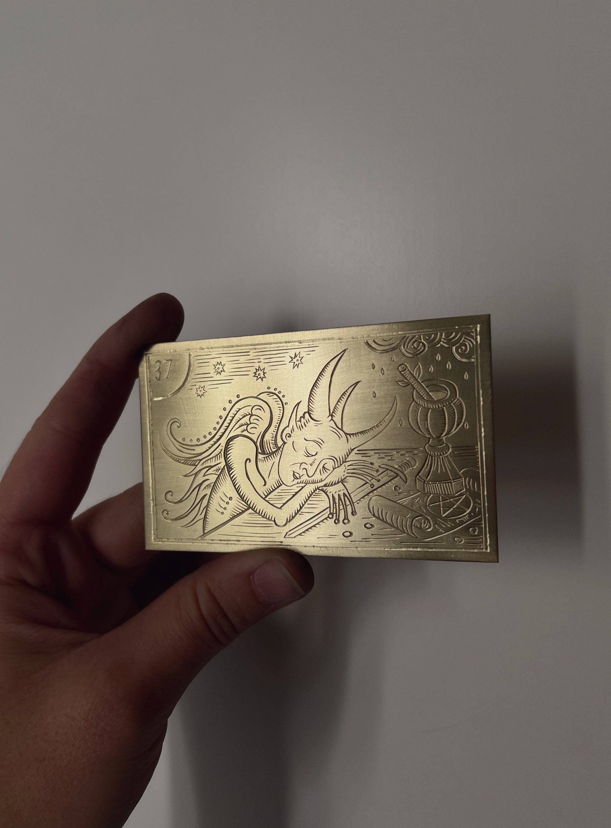 Engraved tarot card