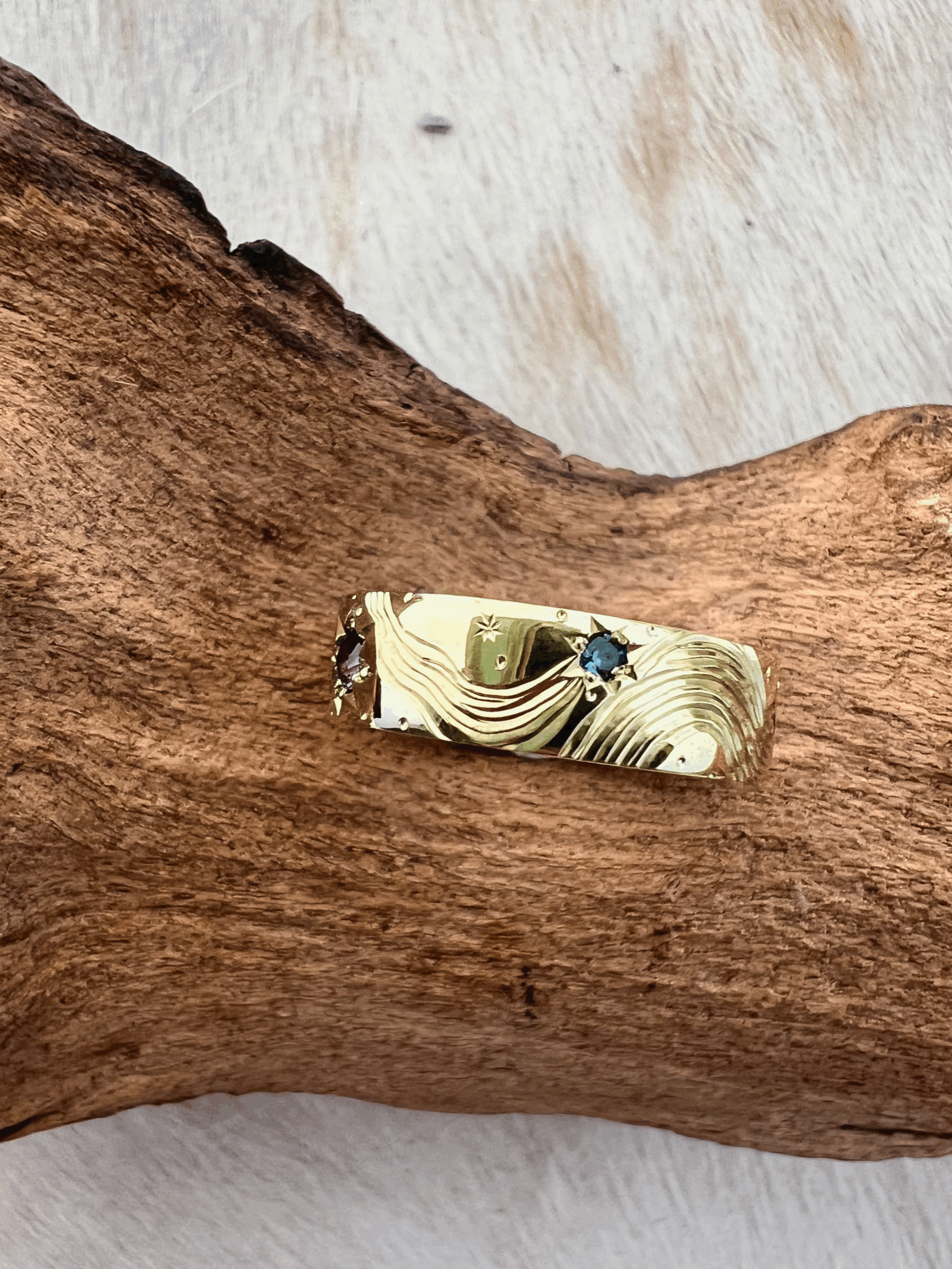 hand engraved shooting star ring