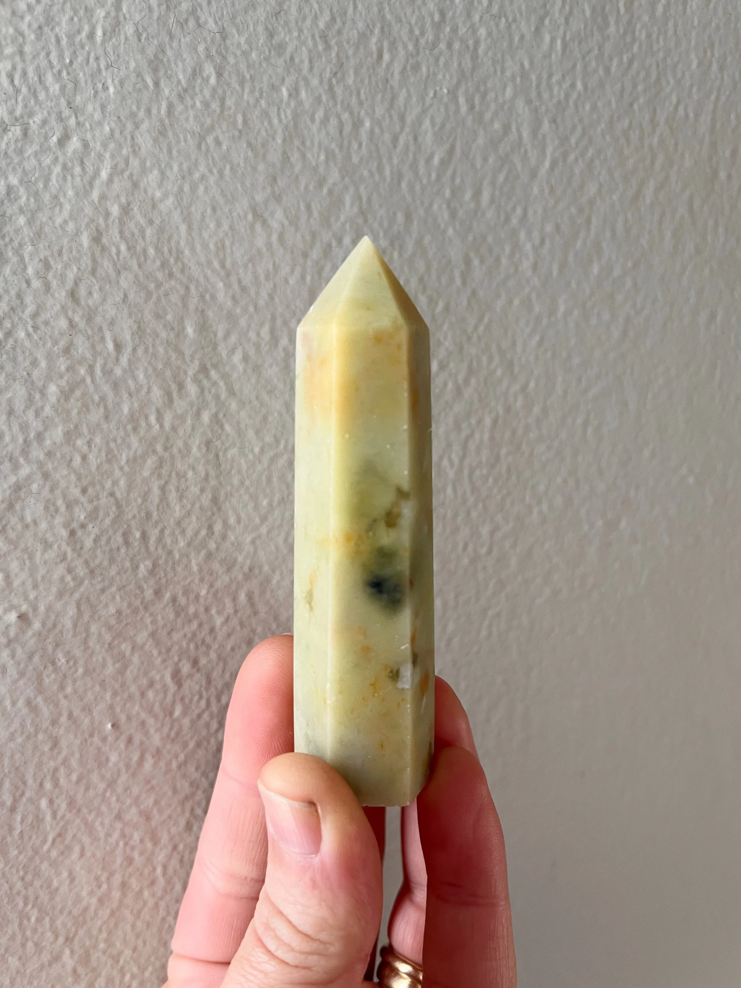 Natural gemstone tower, Green Opal