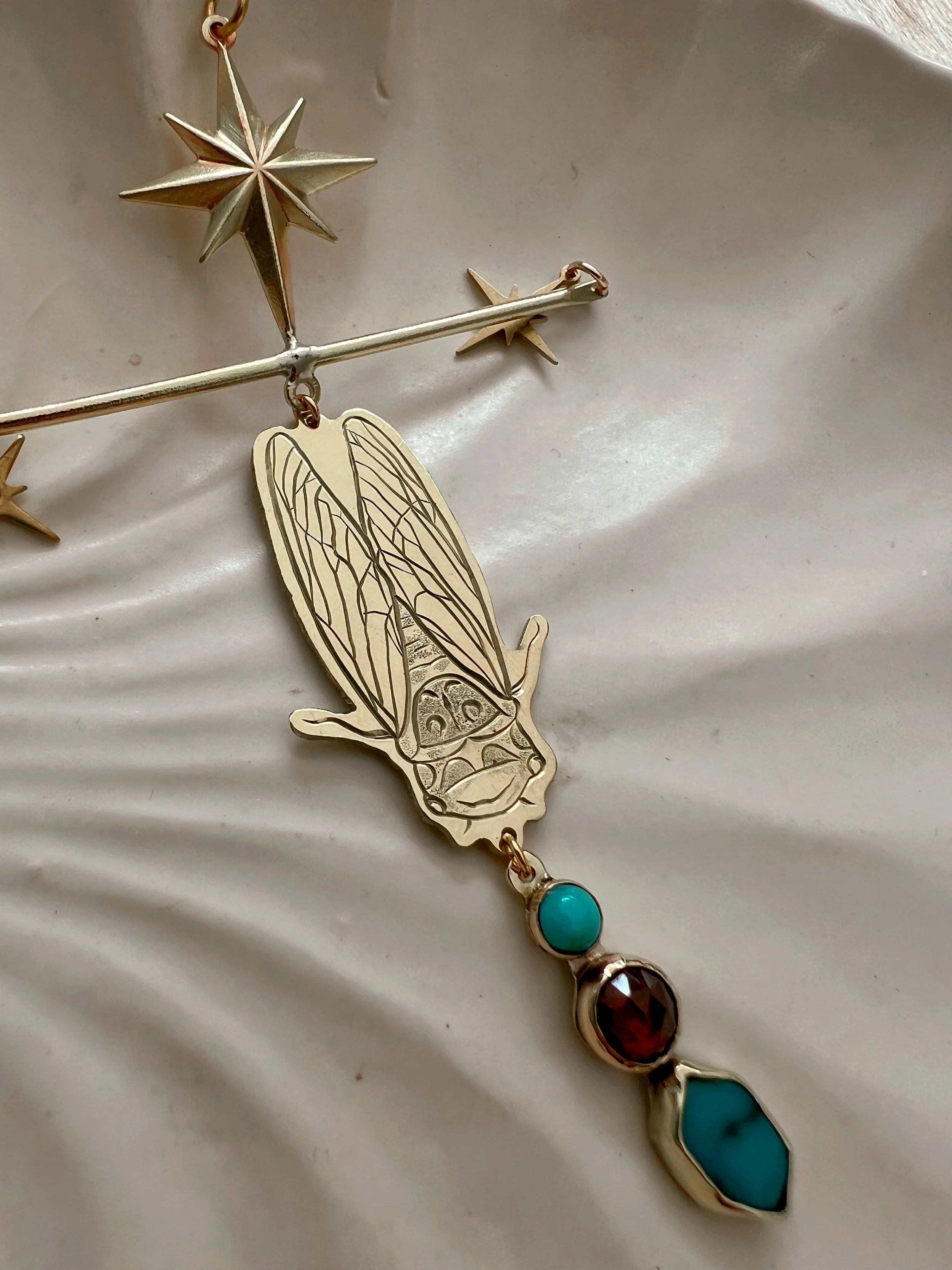 Cicada and gemstone earrings