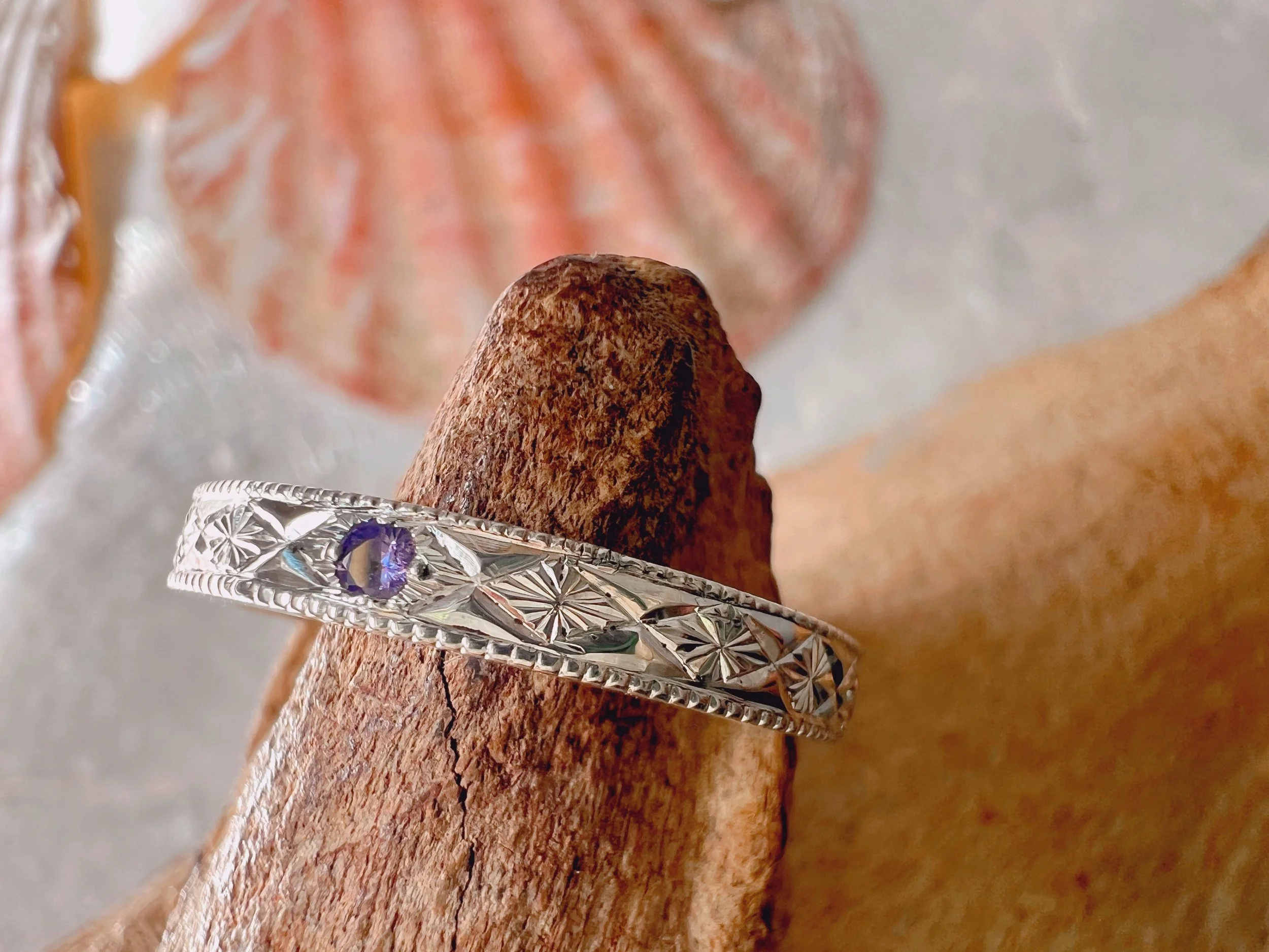 Hand engraved sterling silver ring
