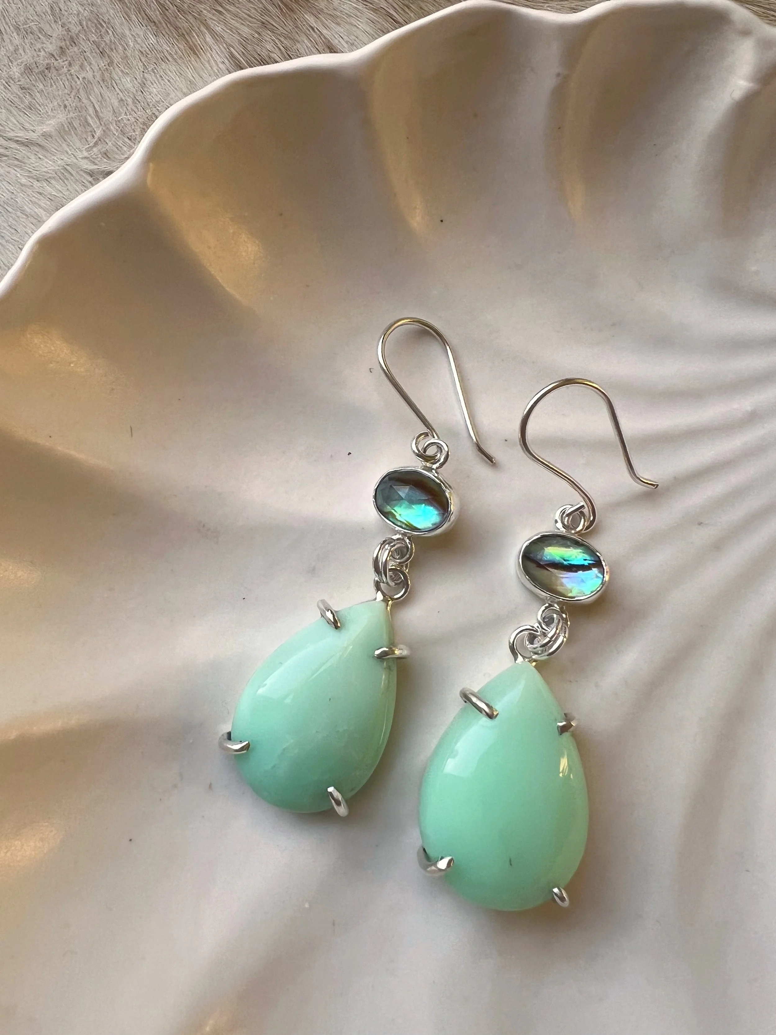 Dangle earrings with colorful gemstones set in sterling silver