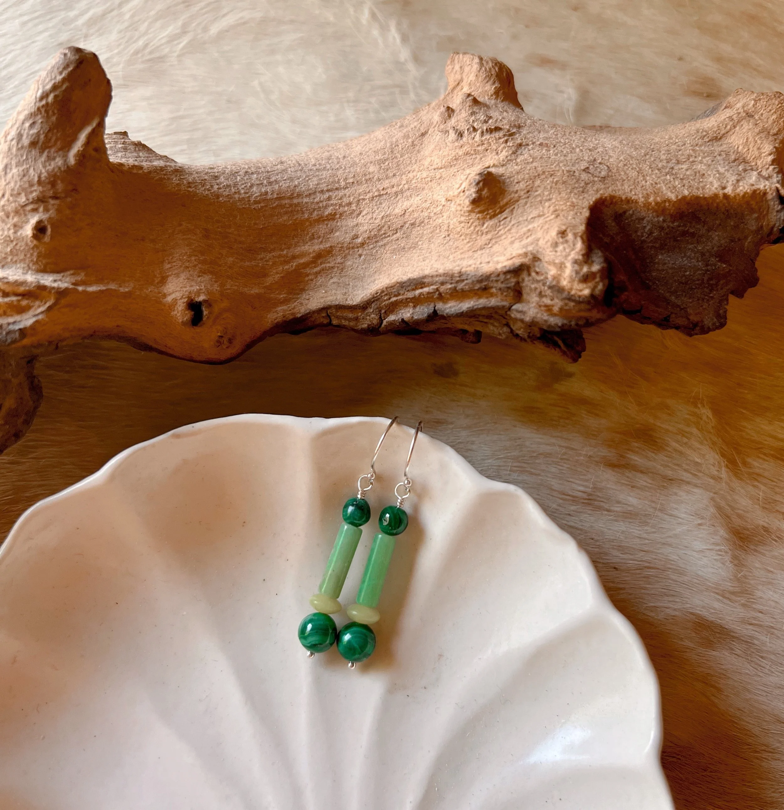 Dangle earrings with colorful gemstone beads on sterling silver hooks