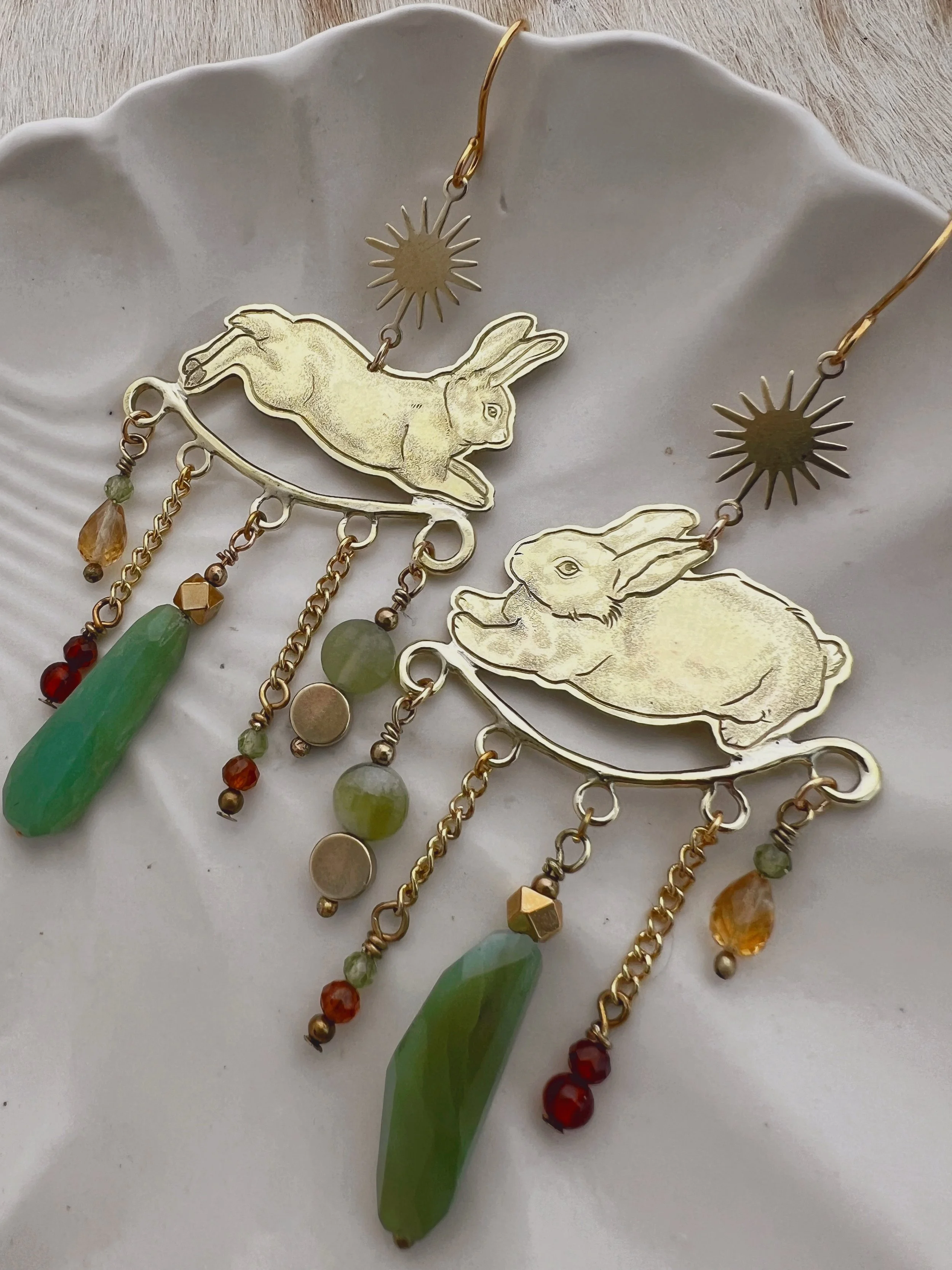 Gemstone & bunny earrings